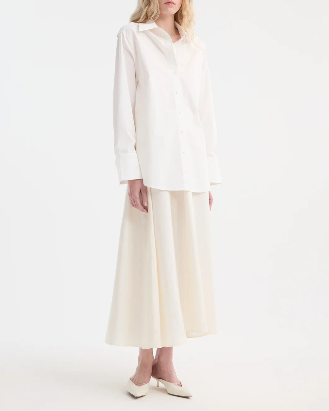 POPLIN SILK COMBINED GILET-DRESS  | OPTIC WHITE - 7