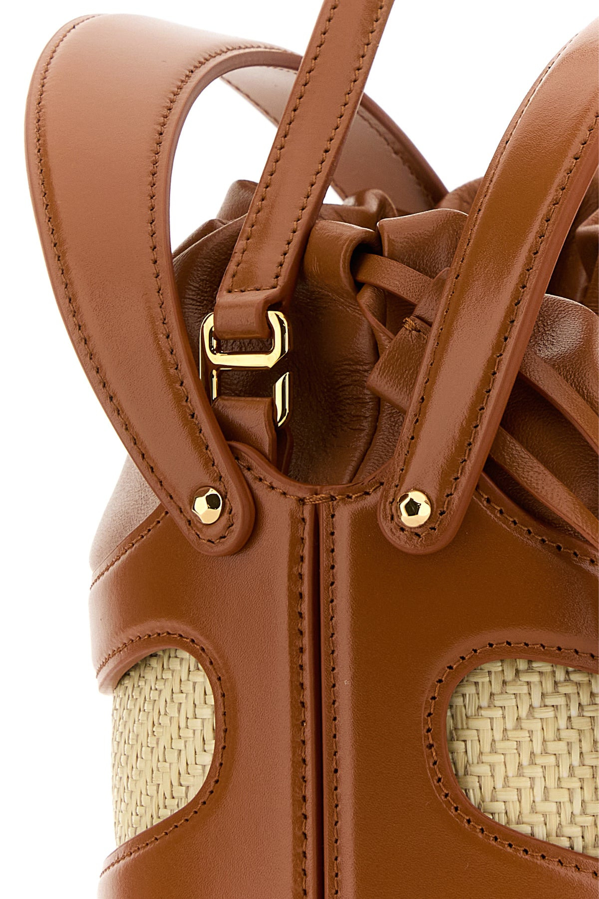 Two-tone leather and raffia The Rise bucket bag - 4