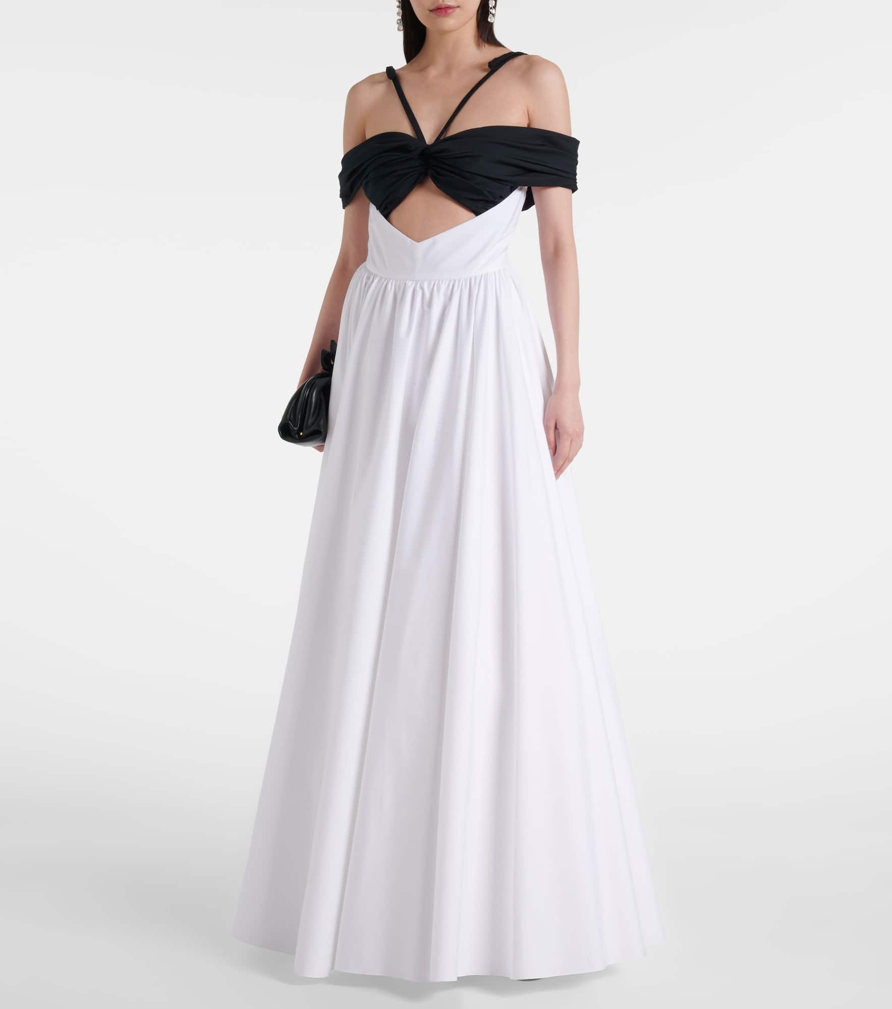Cutout ruched off-shoulder cotton gown - 2