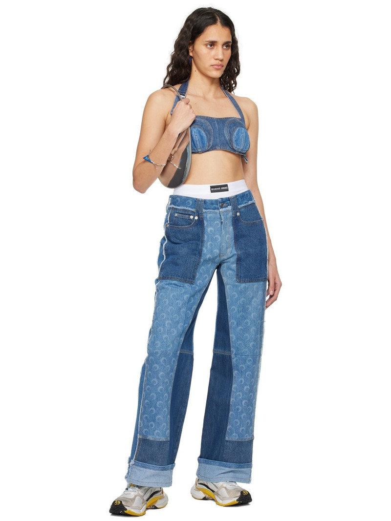 Marine Serre Navy Regenerated Denim Bra outlook