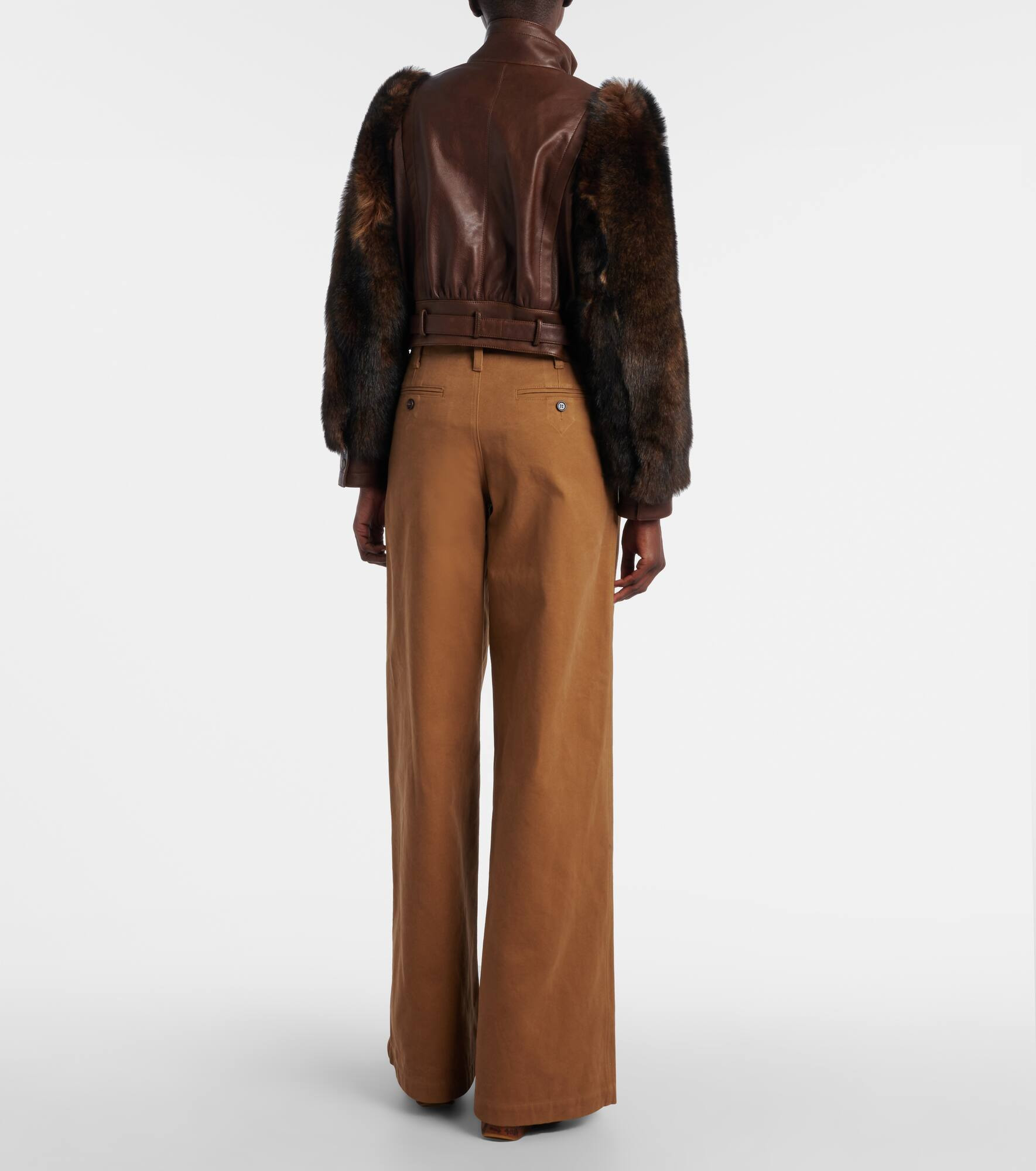 Cropped shearling-trimmed leather jacket - 3