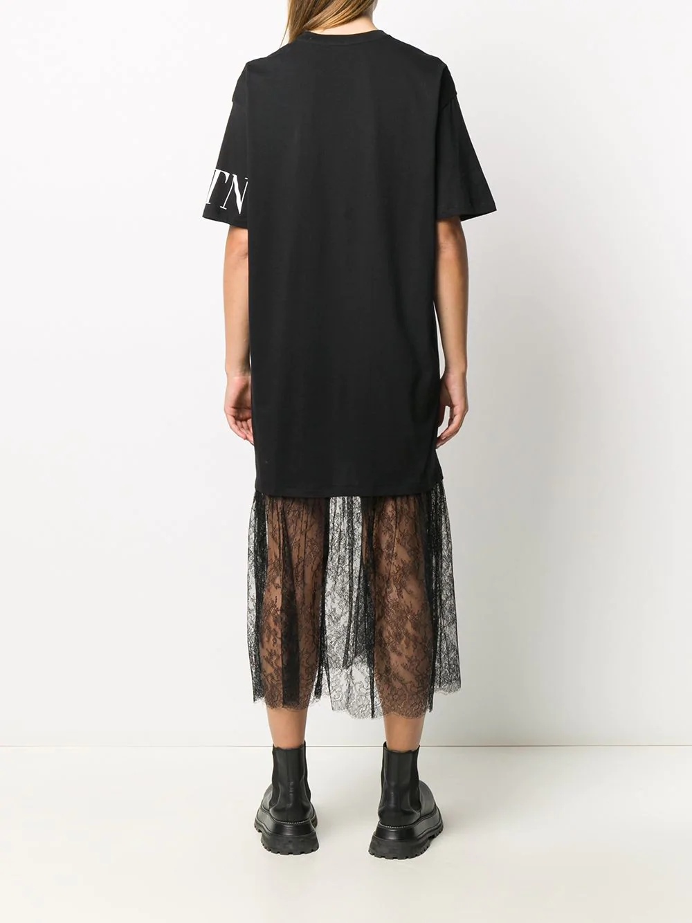 VLTN lace panelling T-shirt dress - 4