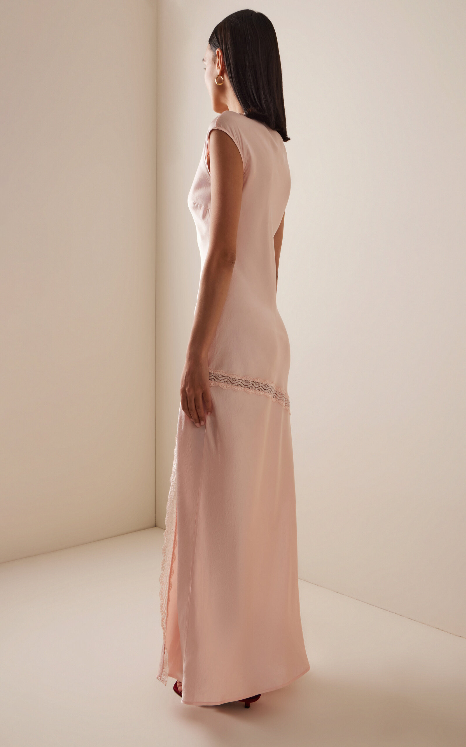 Exclusive Lace-Detailed Crushed-Satin Maxi Slip Dress pink - 4