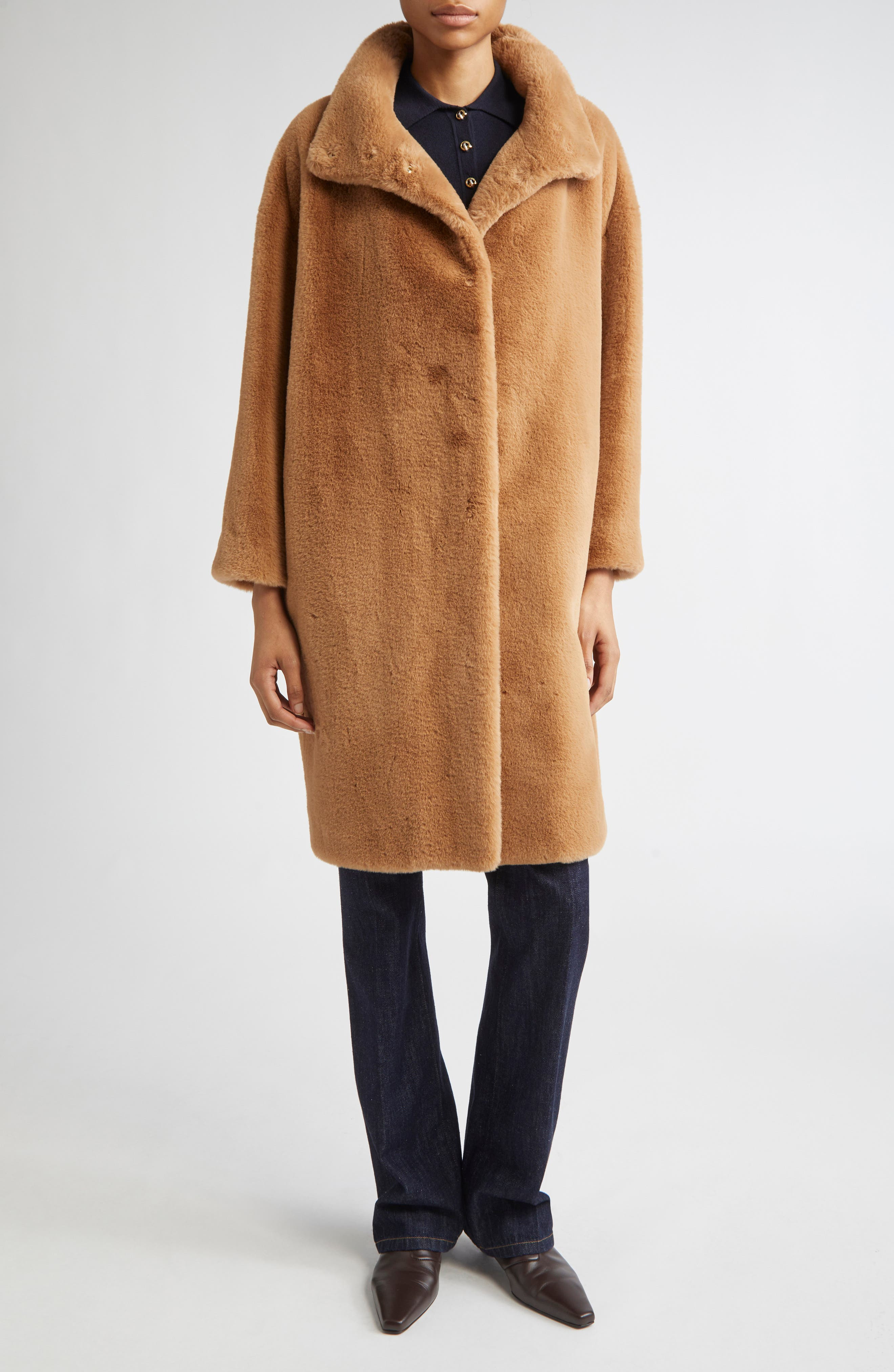 Herno Dropped Shoulder Faux Fur Coat in Cammello at Nordstrom - 1