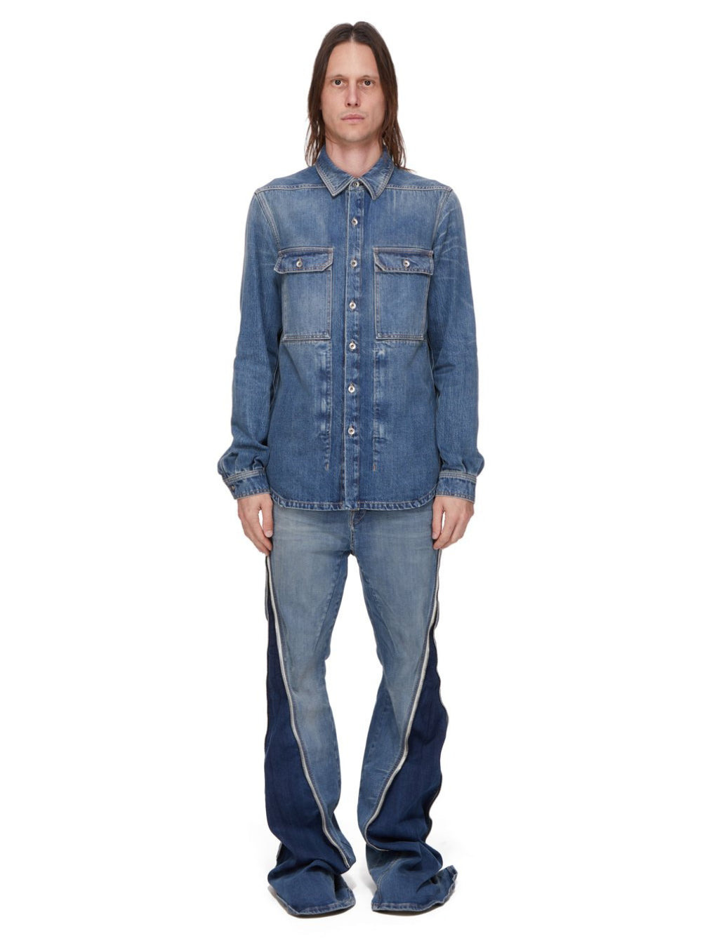 Drkshdw Men Blue Shirt With Classic Collar And Applied Chest Pockets In Denim Man - 4