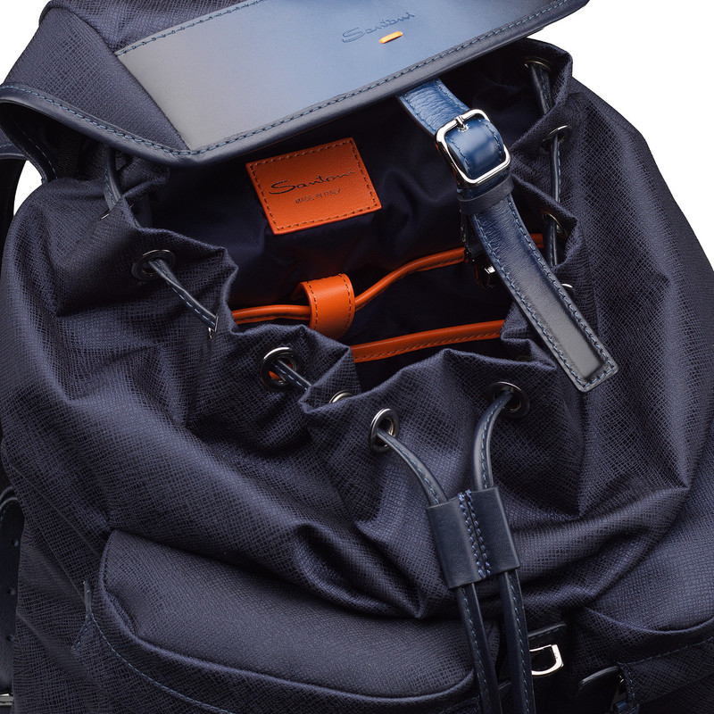 Blue leather and nylon backpack 4