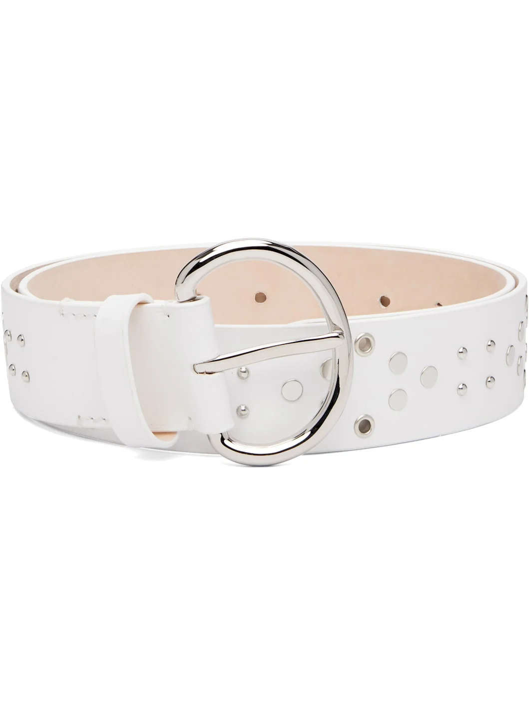 White Metal Studs Leather Belt - 1