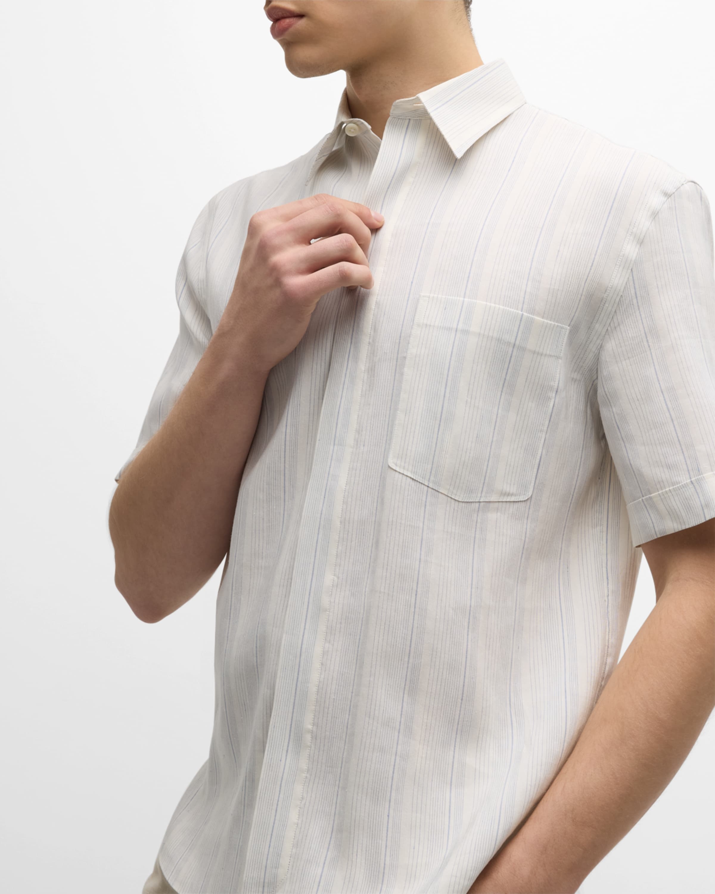 Men's Linen-Silk Stripe Short-Sleeve Shirt - 4