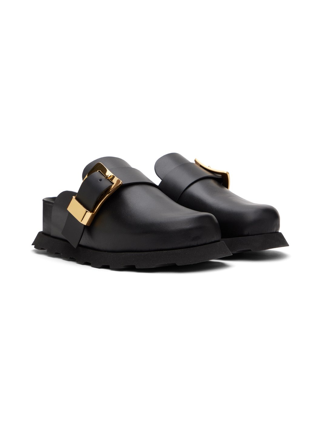 Black Buckle Mules - 4