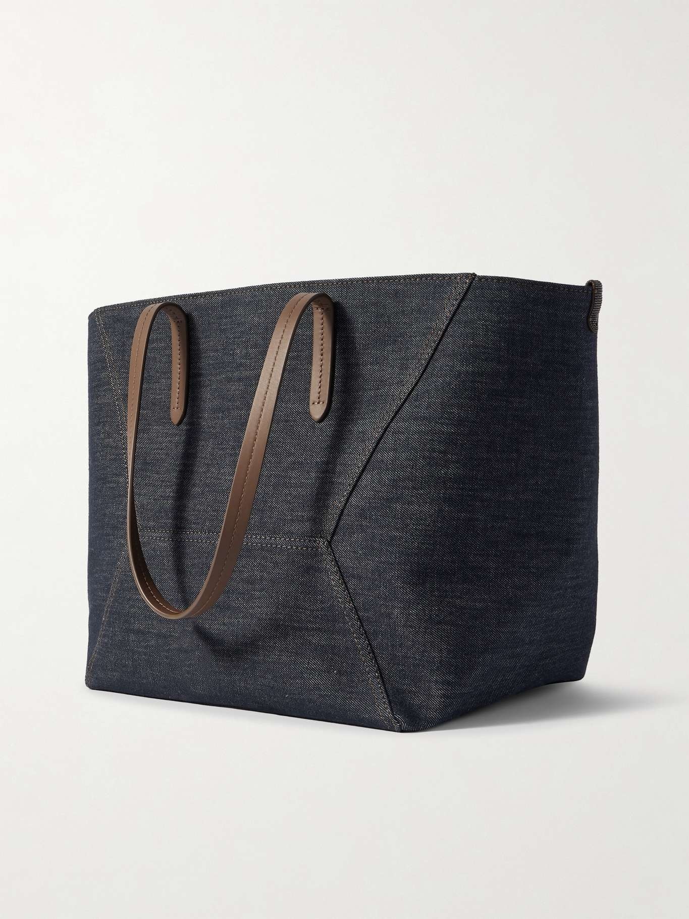 Leather-trimmed denim tote Dark denim - 3