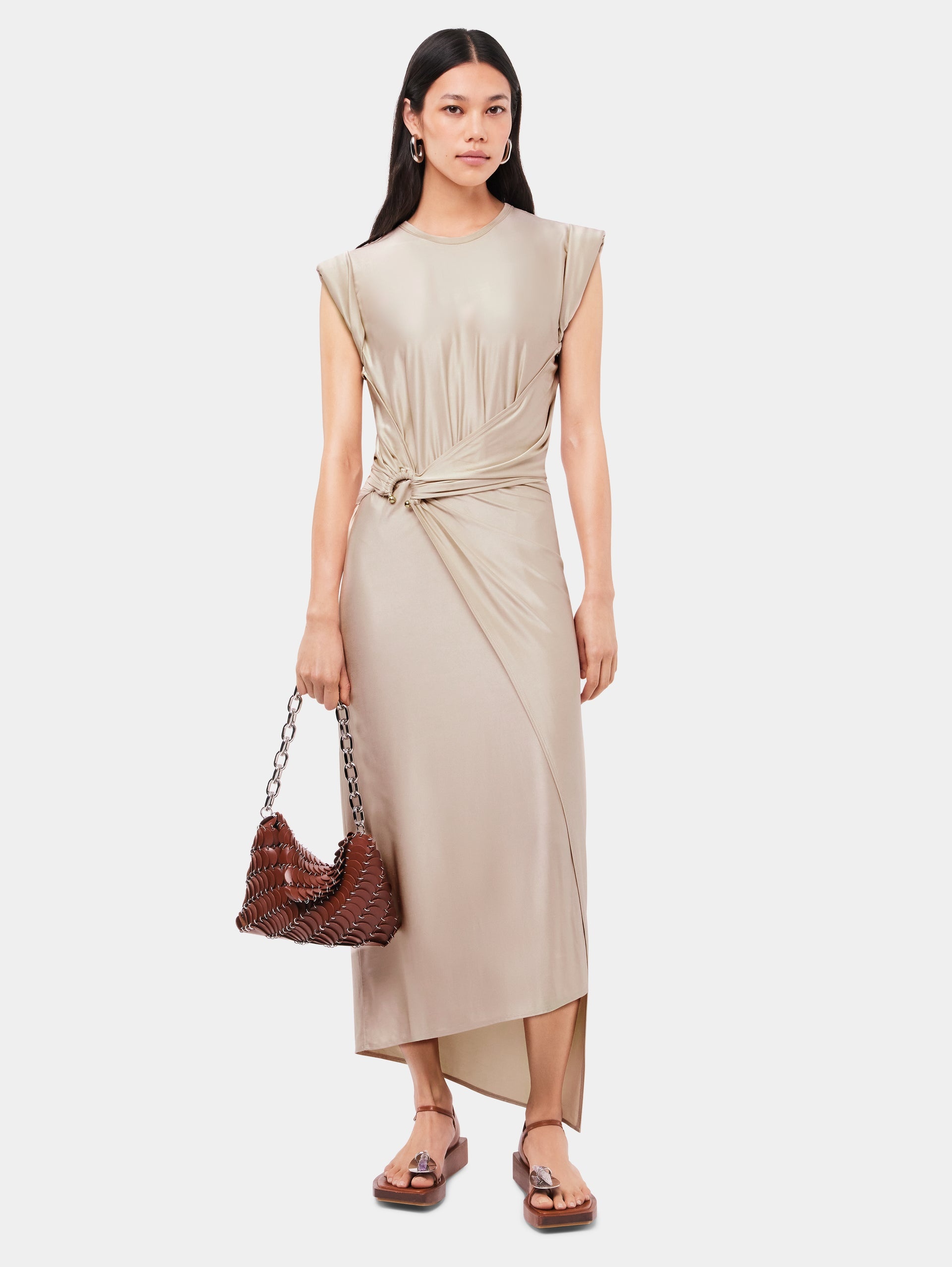 NUDE DRAPÉ PRESSION DRESS WITH SIGNATURE PIERCING - 2