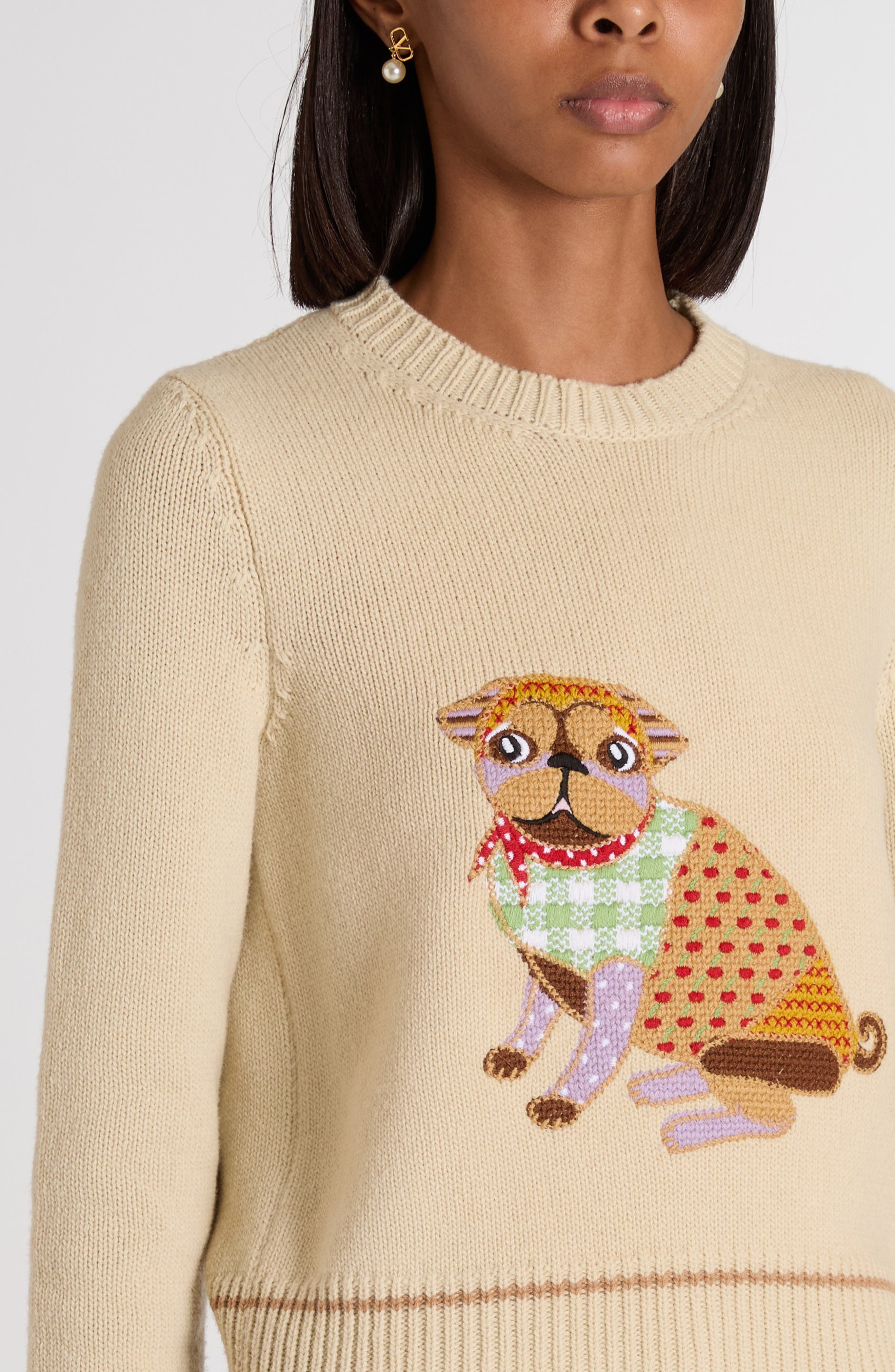 Valentino Garavani Le Chien de la Maison Embroidered Virgin Wool Sweater in Beige Multi at Nordstrom - 5