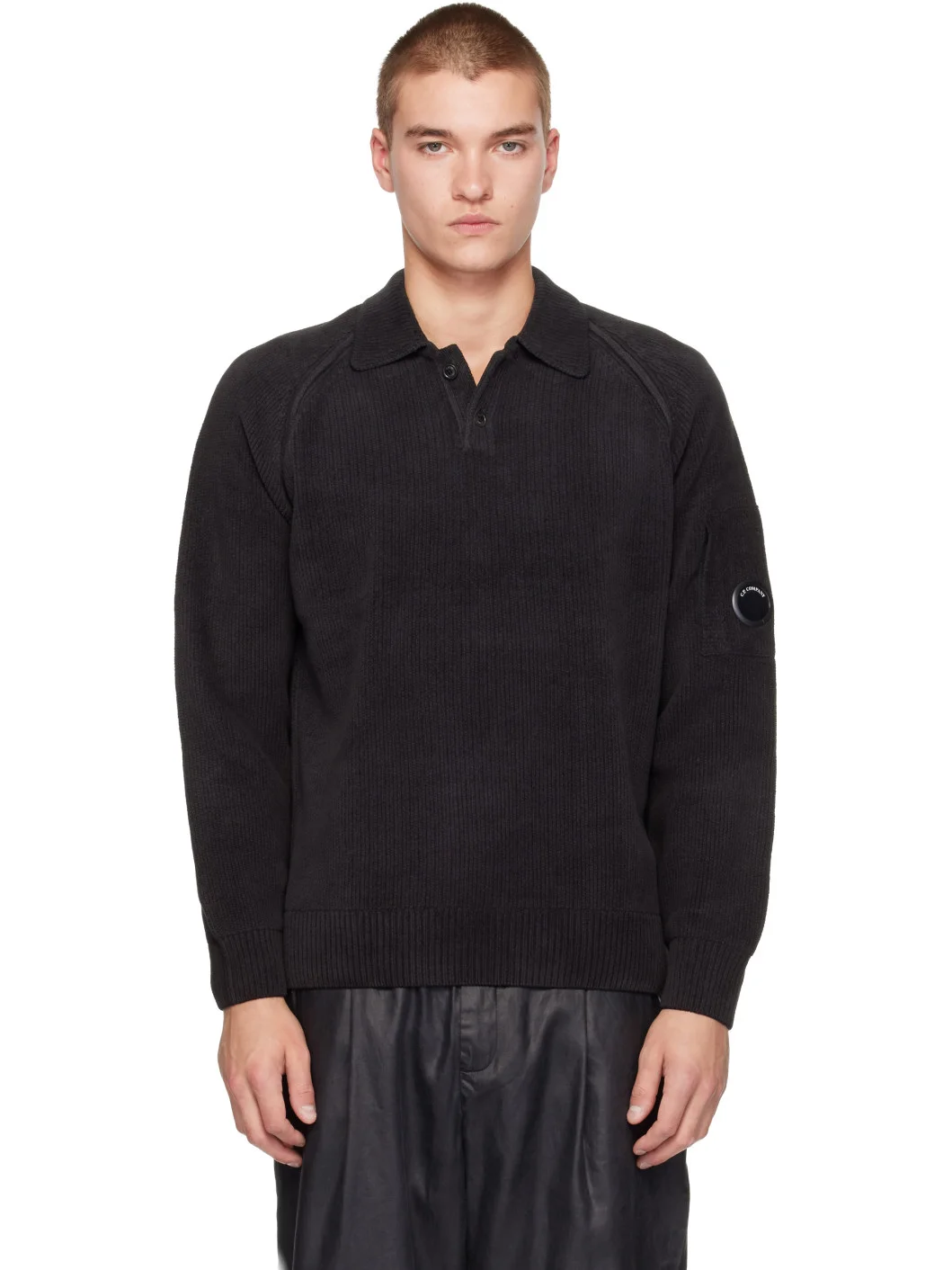 Black Chenille Cotton Lens Polo - 1