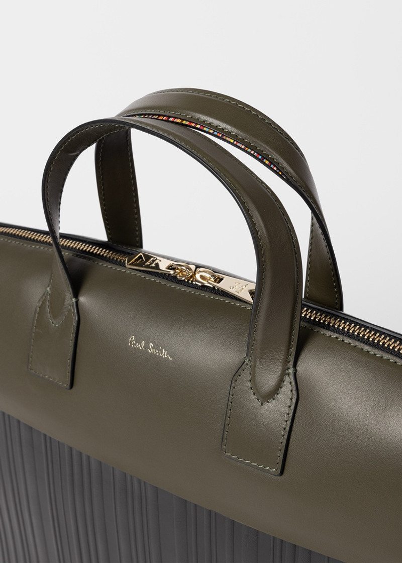 Khaki 'Shadow Stripe' Leather Slim Folio 5