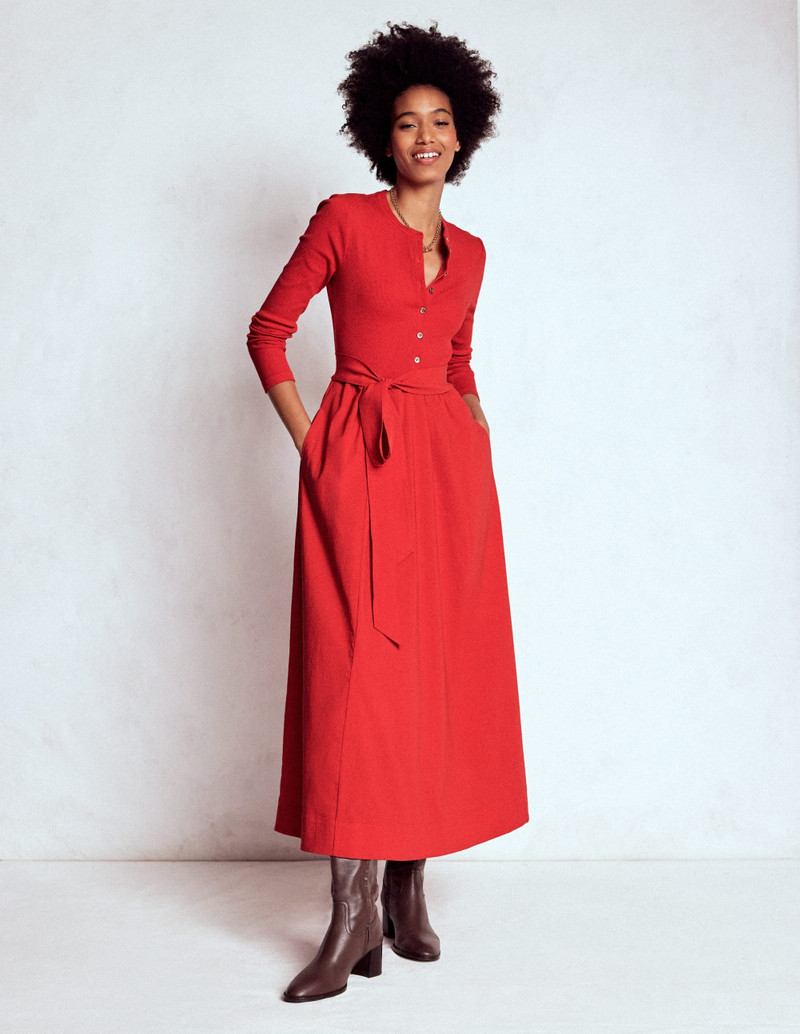 Button Detail Mix Dress-Crimson Red 6