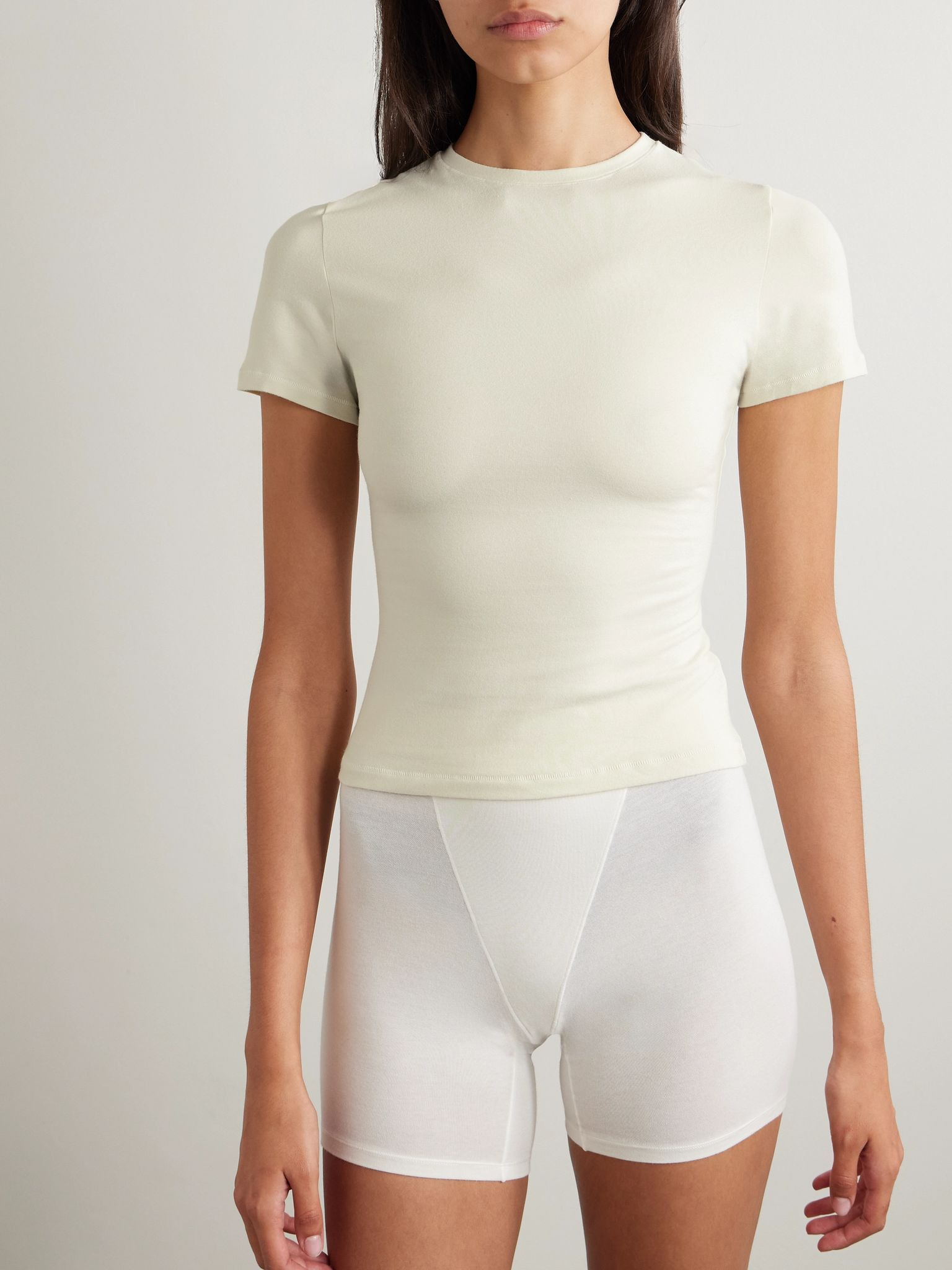 Stretch-cotton jersey T-shirt - Bone Cream - 3