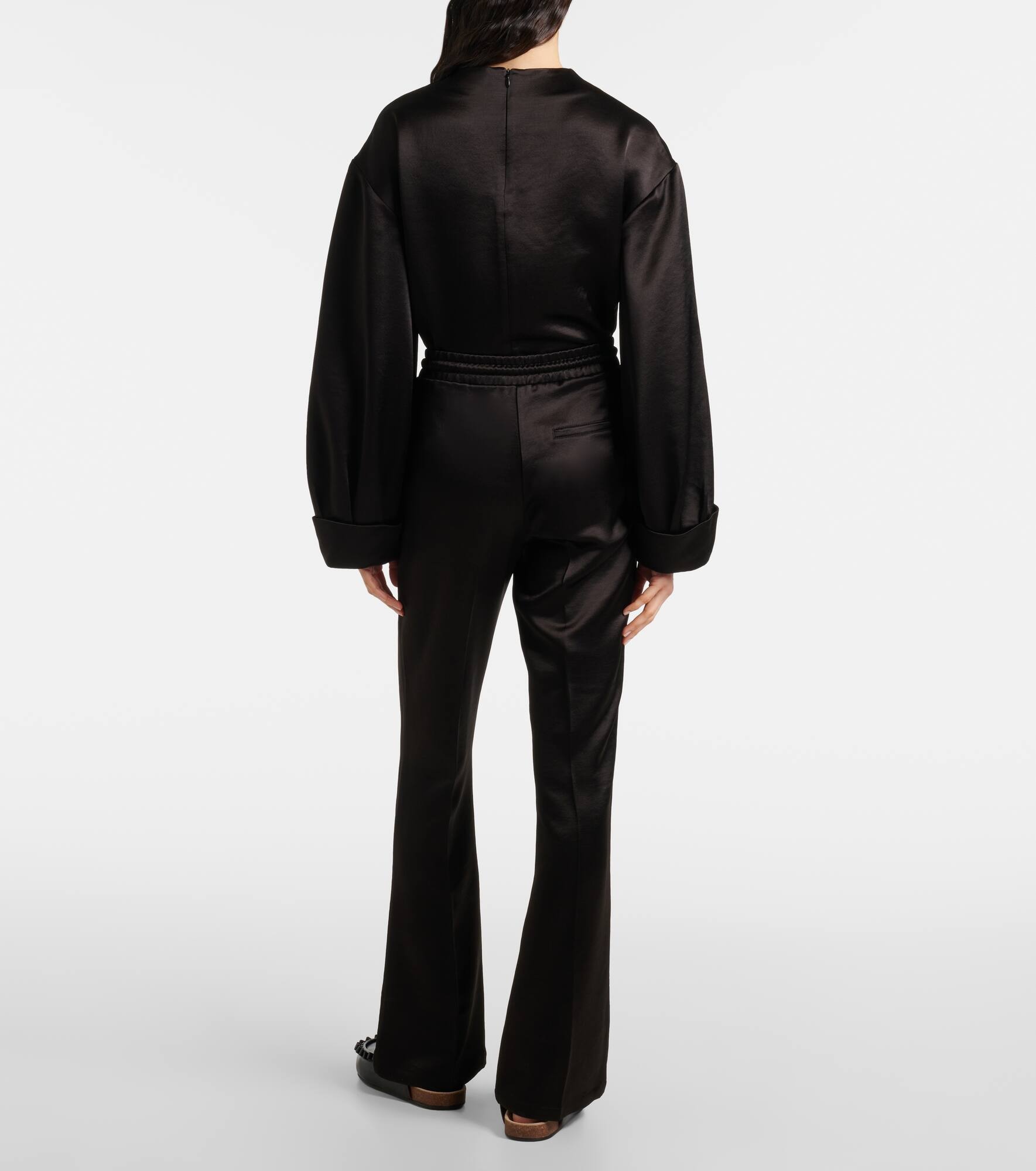 Mid-rise satin straight pants - 3