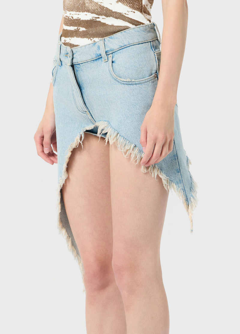 ASYMMETRICAL FRAYED DENIM TROUSER-SKIRT 4