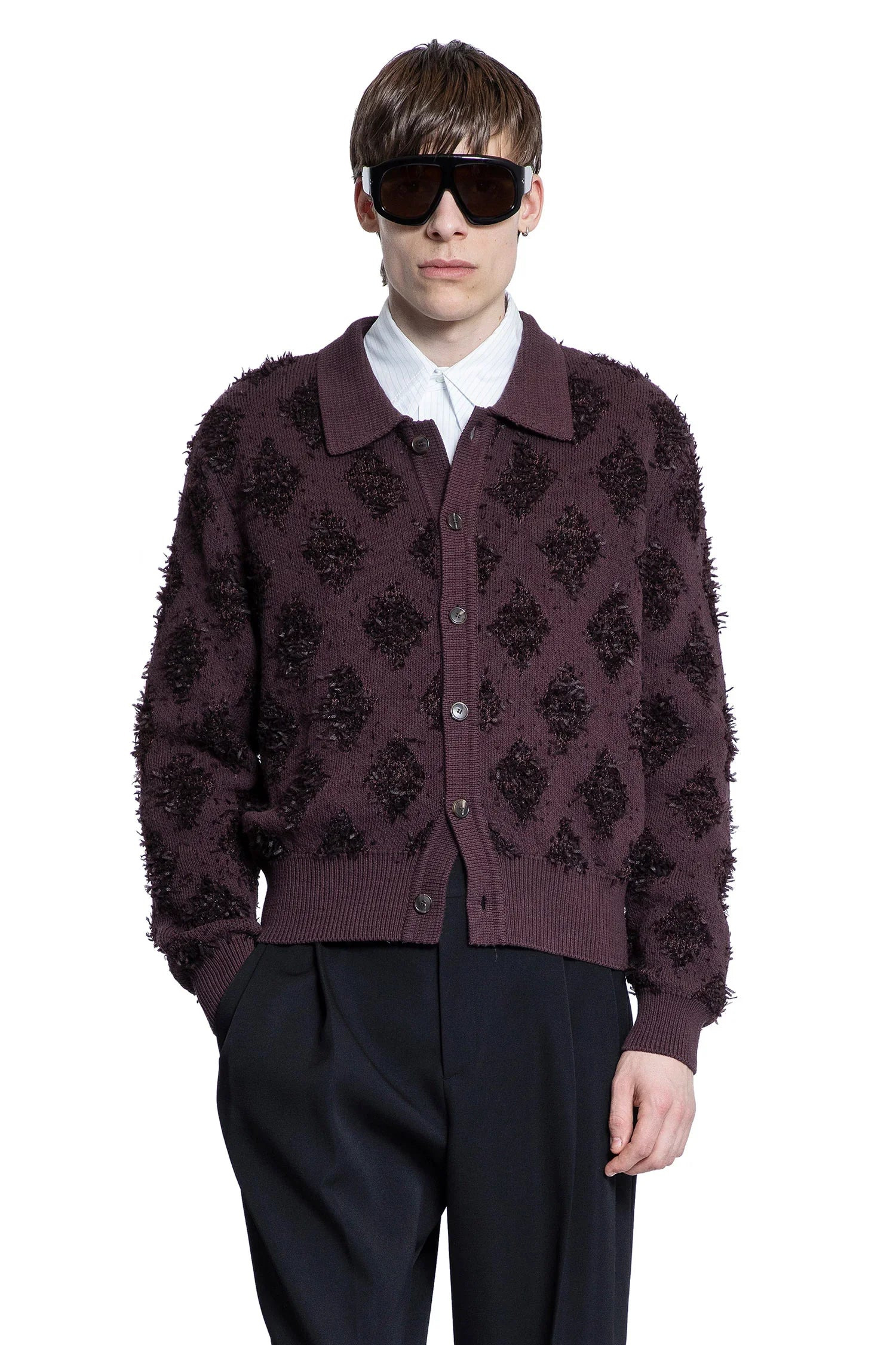 Fringed-Argyle-Polo-Cardigan - 5
