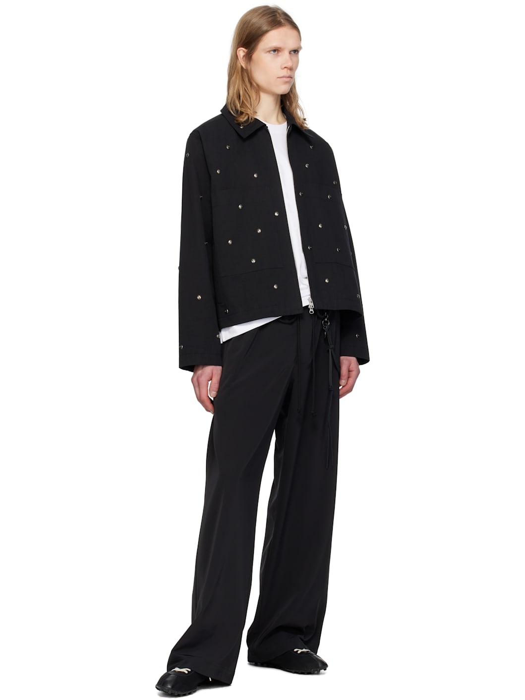 Black 'Metal Bead' Crop Patch Pocket Jacket - 4