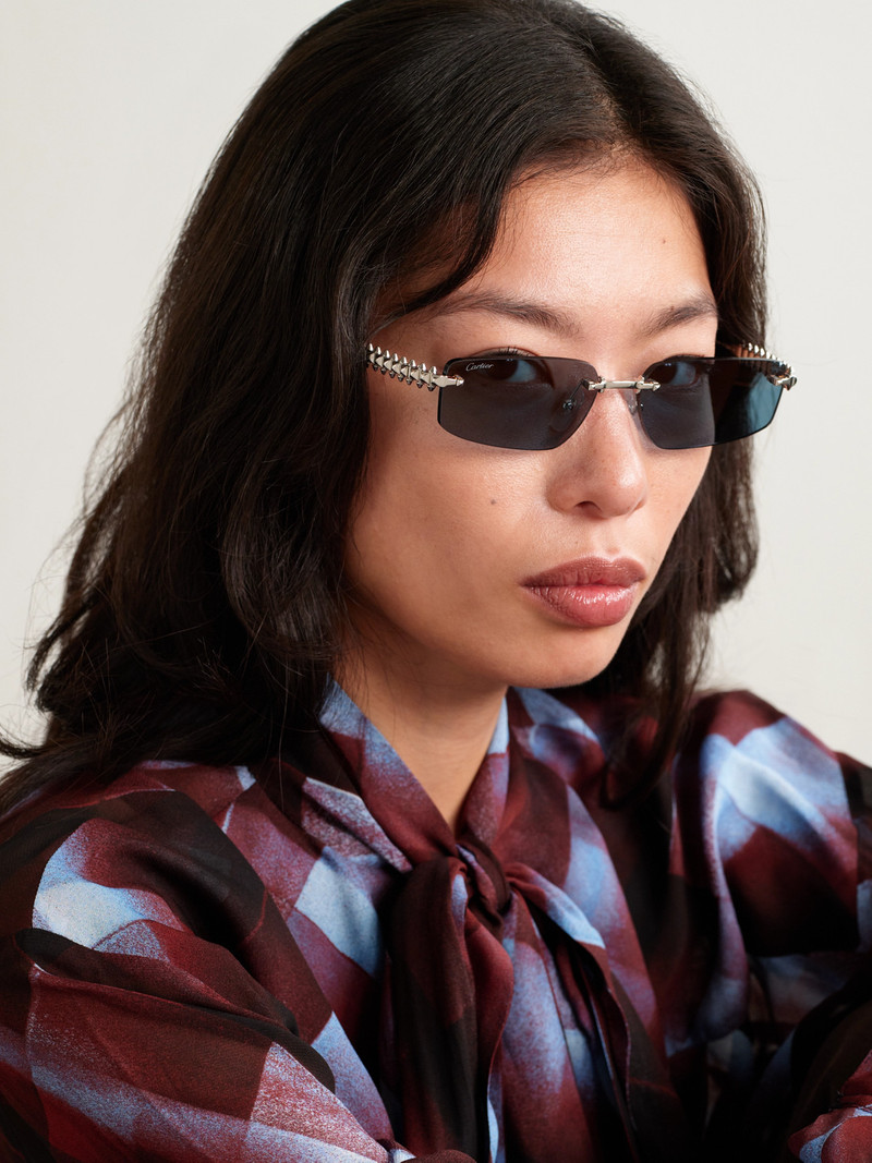 Cartier Clash De Cartier Rimless Rectangle-frame Silver-tone Sunglasses outlook
