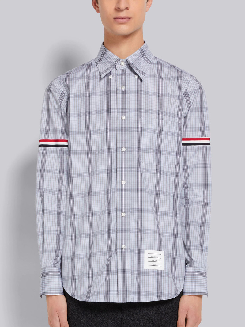 Medium Grey Small Grid Windowpane Check Poplin Grosgrain Armband Straight Fit Shirt 3