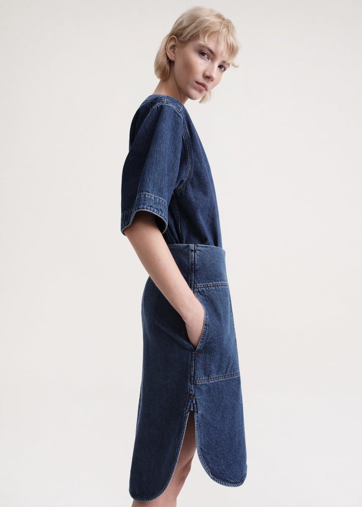 Curved-hem denim skirt dark blue - 5