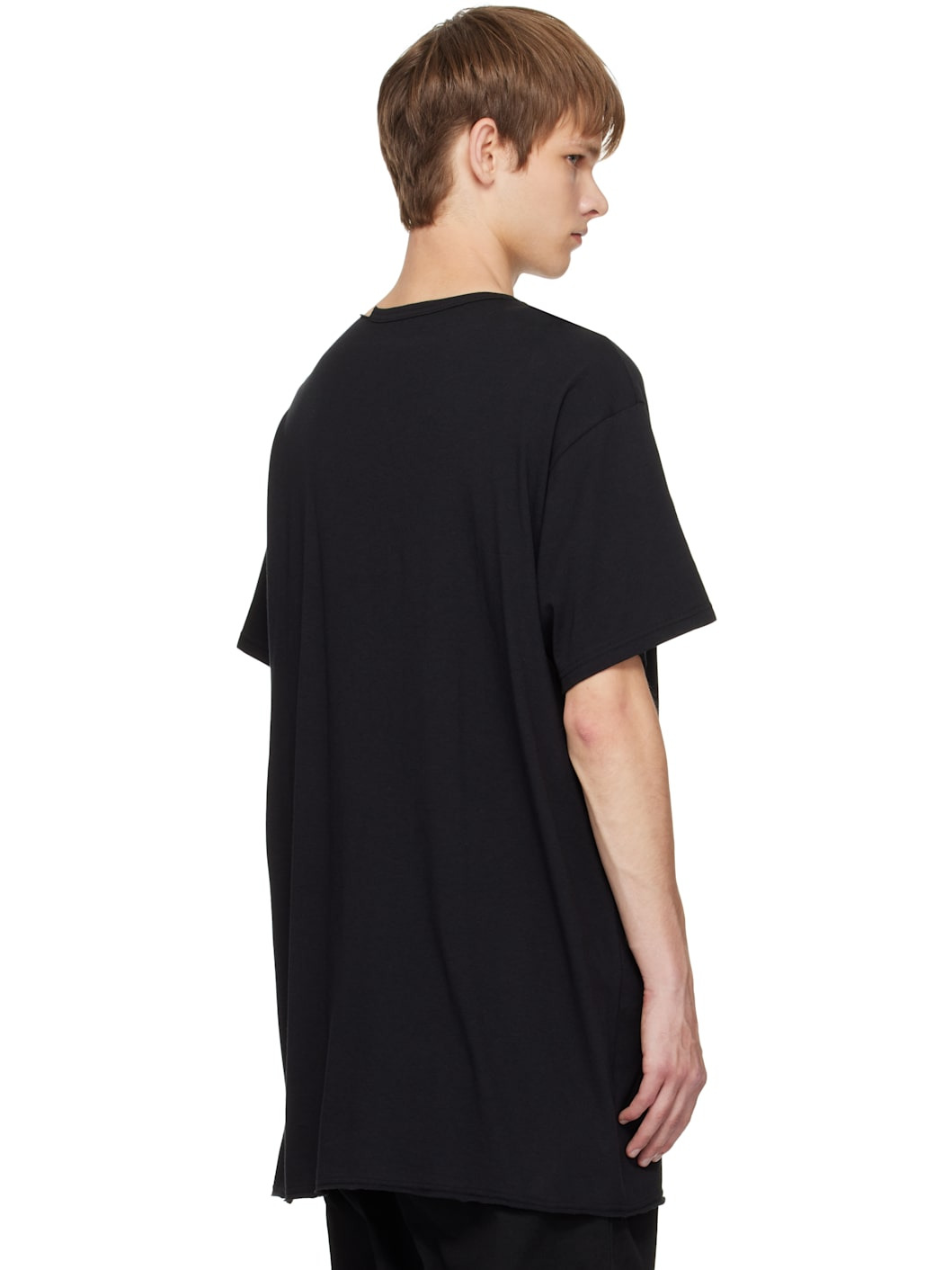 Black Single Jersey Slit Round Neck T-shirt - 3