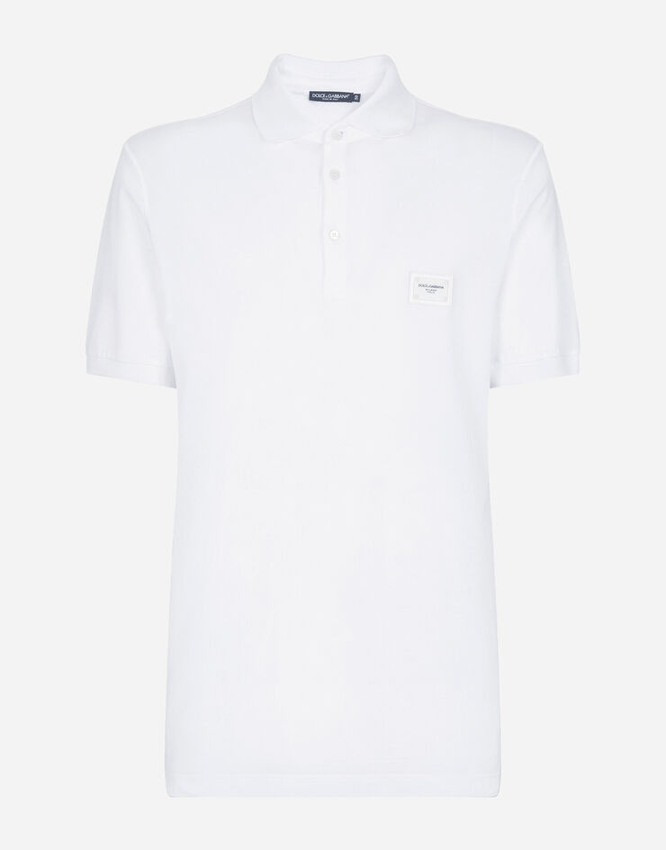 Cotton piqué polo-shirt with branded plate - 3