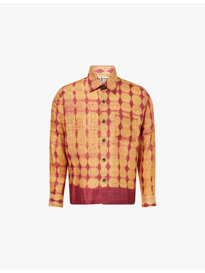 Shibori Patterned Long-Sleeve Silk Shirt 1