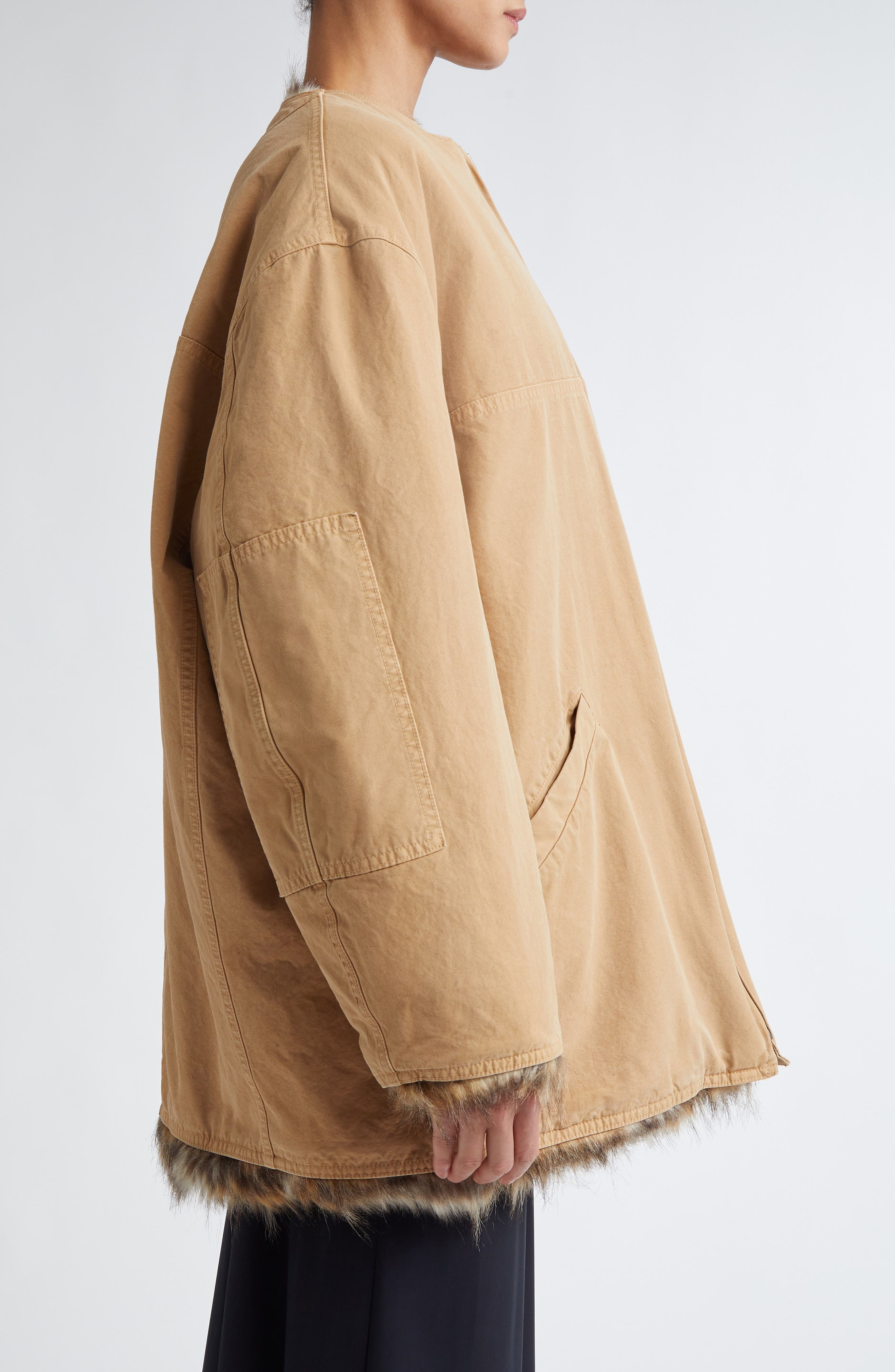 MM6 Maison Margiela Reversible Cotton Gabardine & Faux Fur Jacket in Ocre at Nordstrom - 5