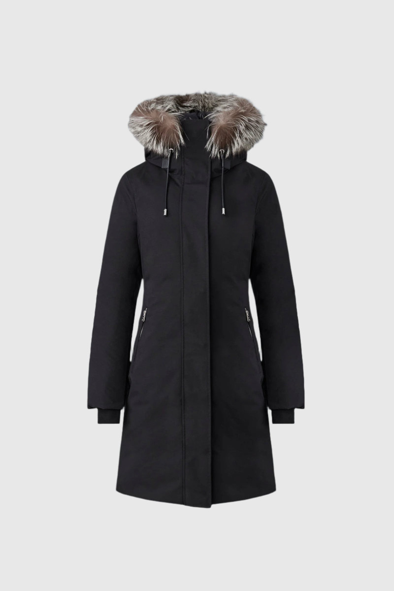 SHILOH-XZ 2-in-1 fitted down coat with removable bib and silver fox fur 1