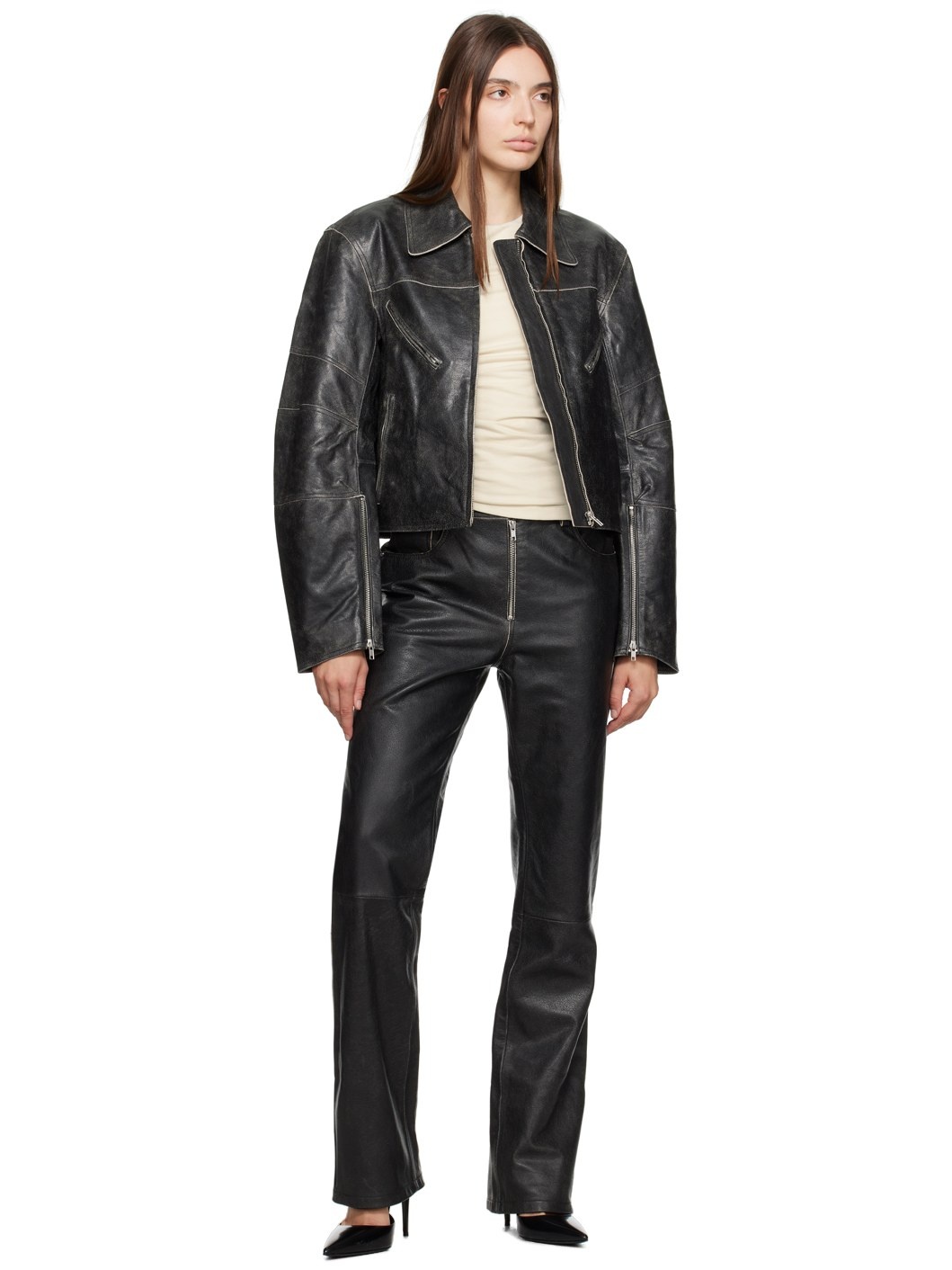 5 POCKET LEATHER PANT - BLACK