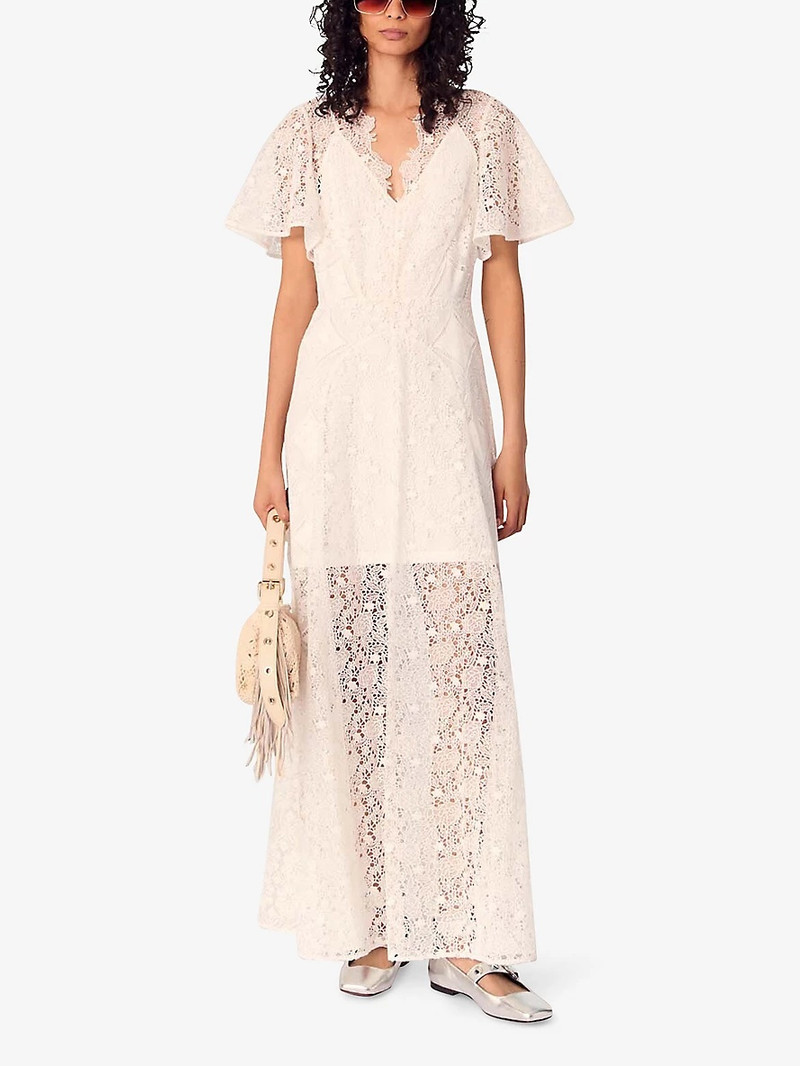 maje Floral-Pattern V-Neck Guipure-Lace Maxi Dress outlook