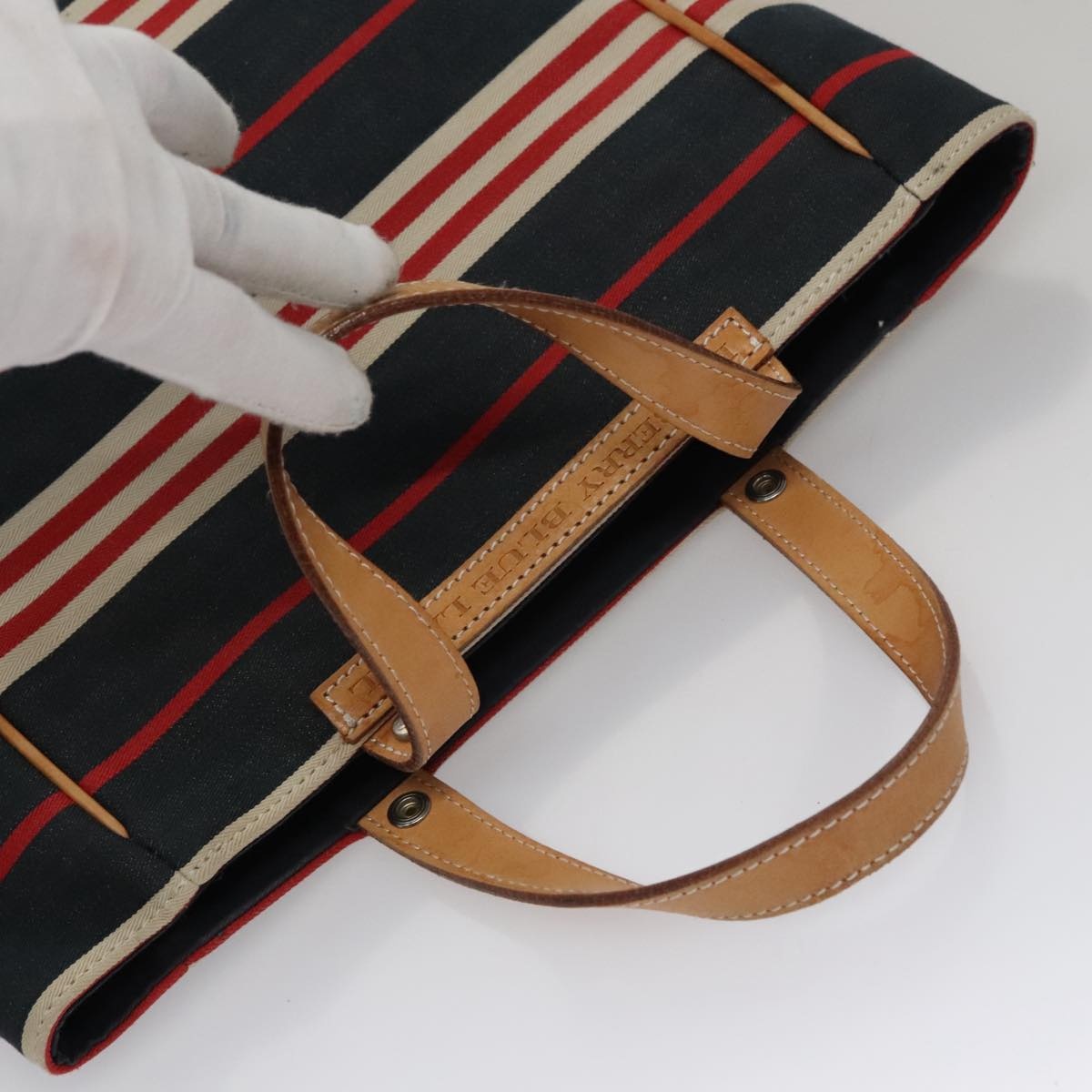 Burberry Hand Bag Canvas Leather Navy Silver - 6