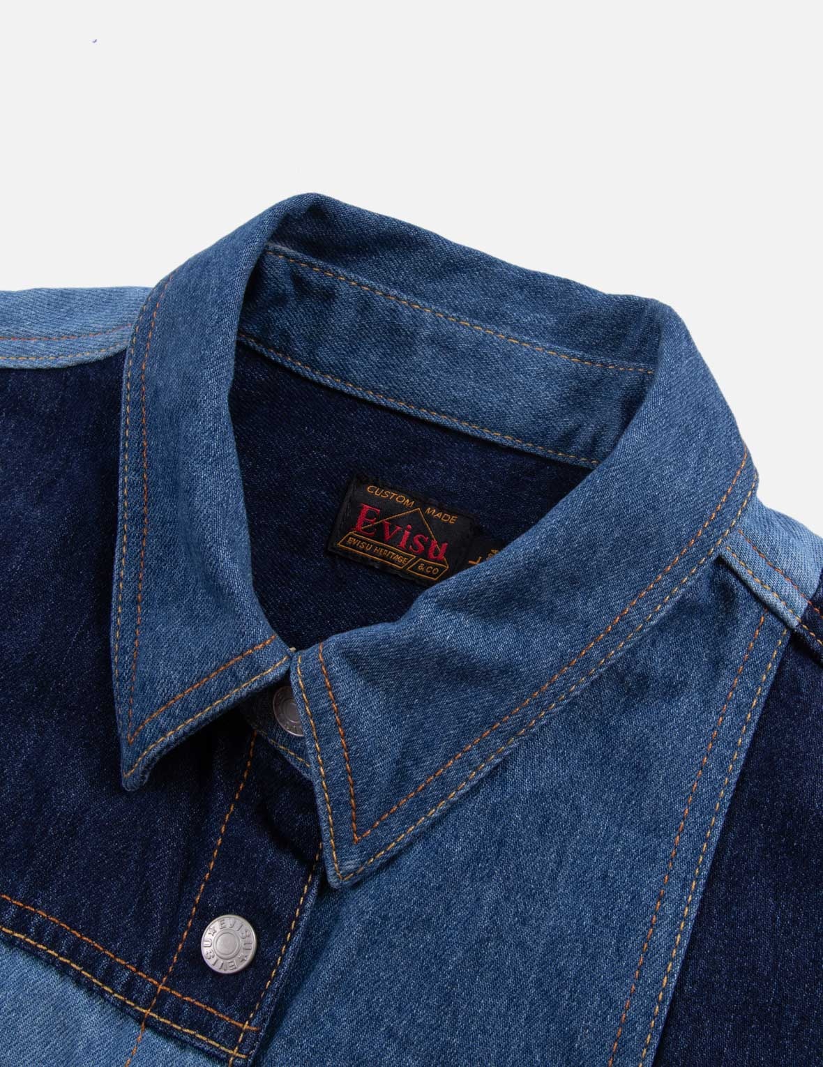 Patchwork with Seagull Embroidery Relax Fit Denim Shirt - 7