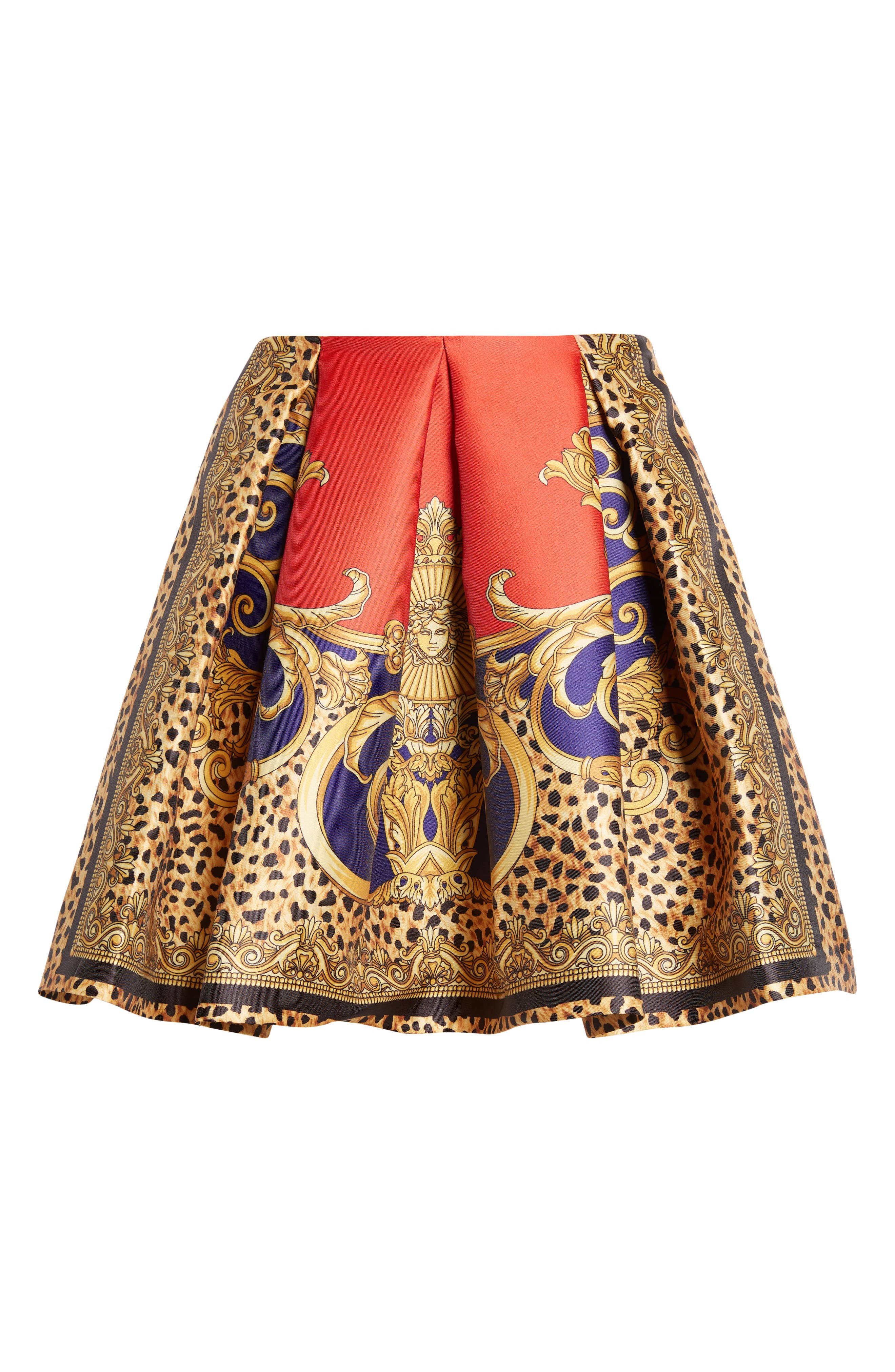 Versace Duchess Cheetah Barocco Pleated Silk Blend Skirt in Scarlet Ultramarine at Nordstrom - 6