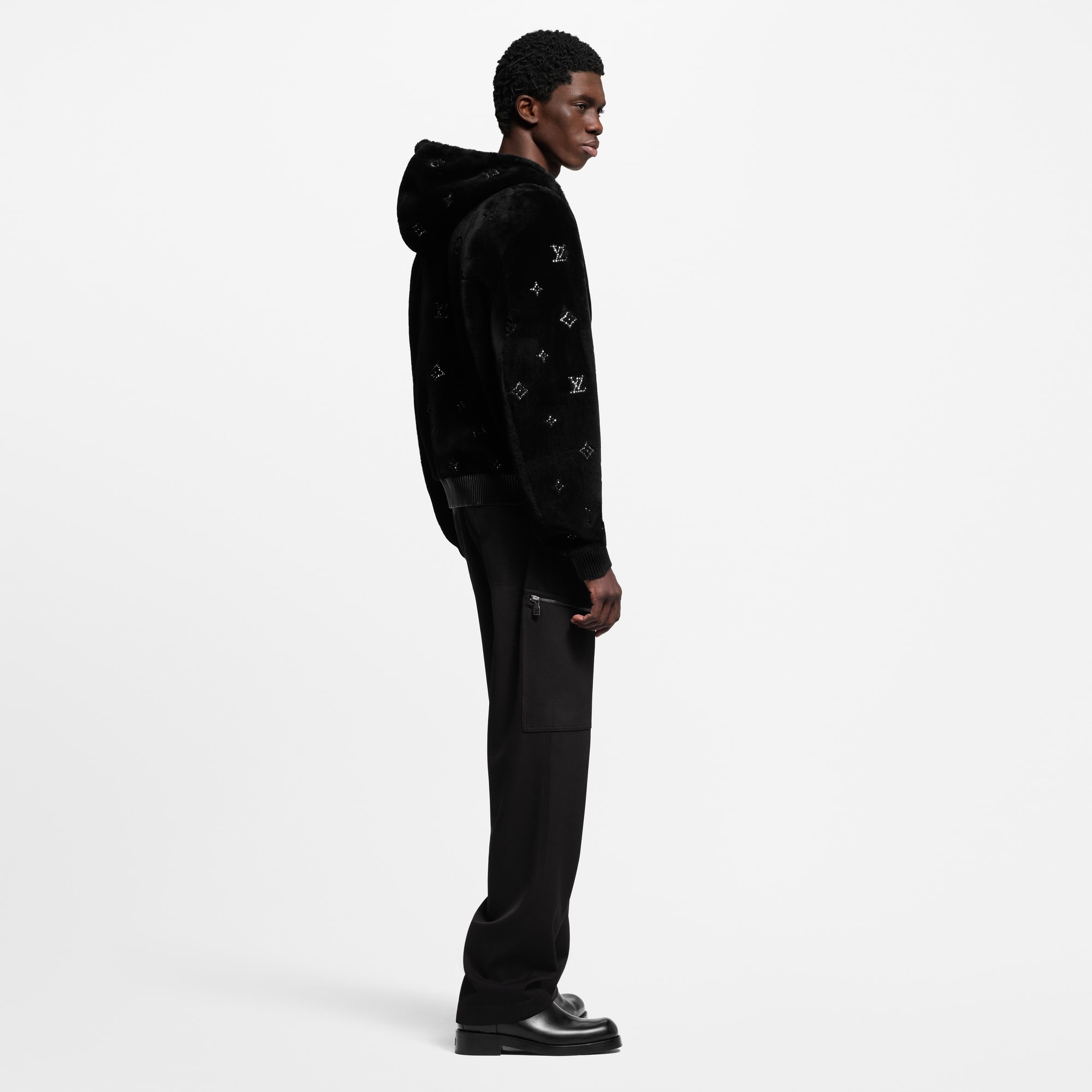 Monogram Embellished Shearling Hoodie - 3