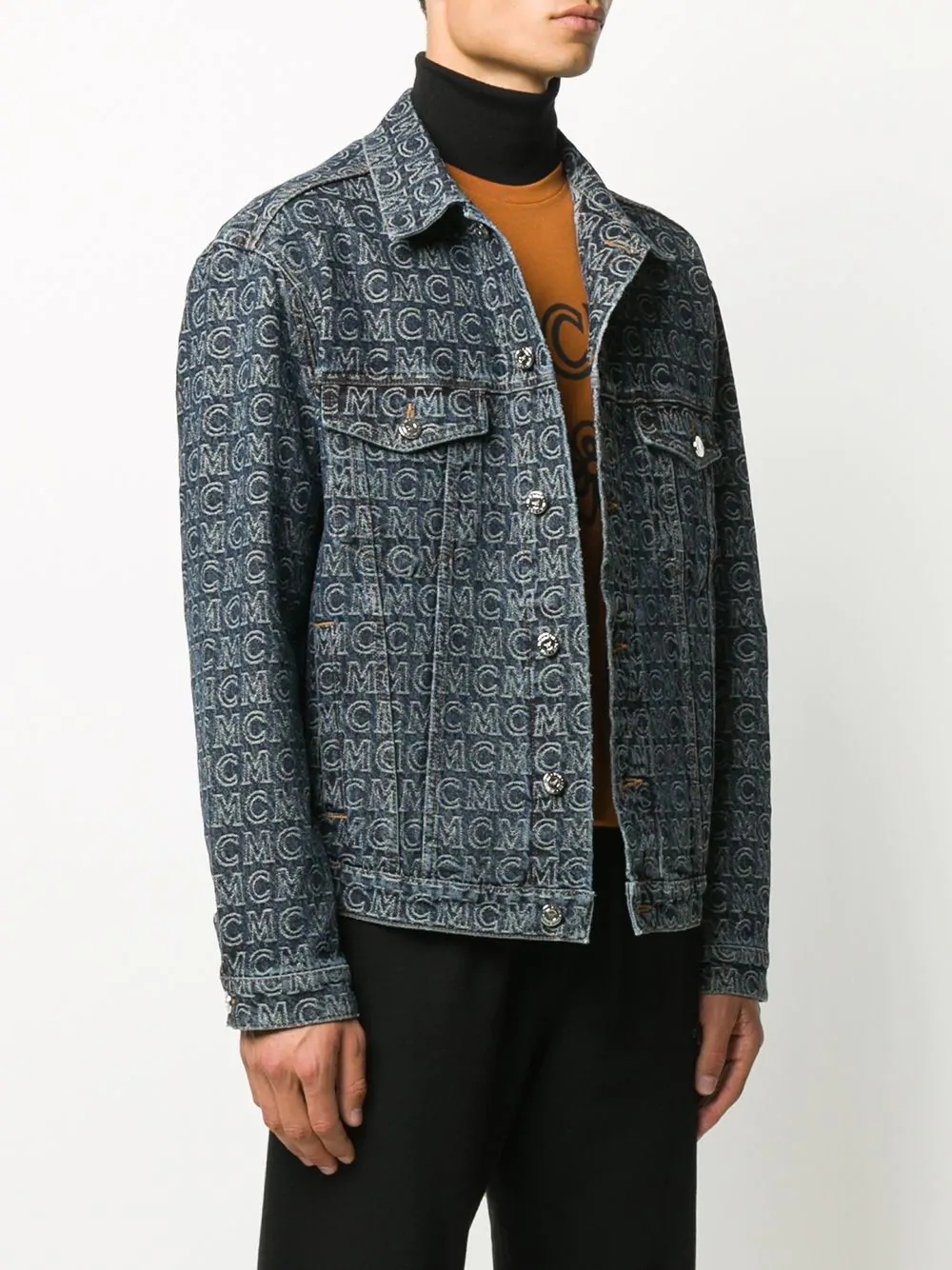 monogram print denim jacket  - 3