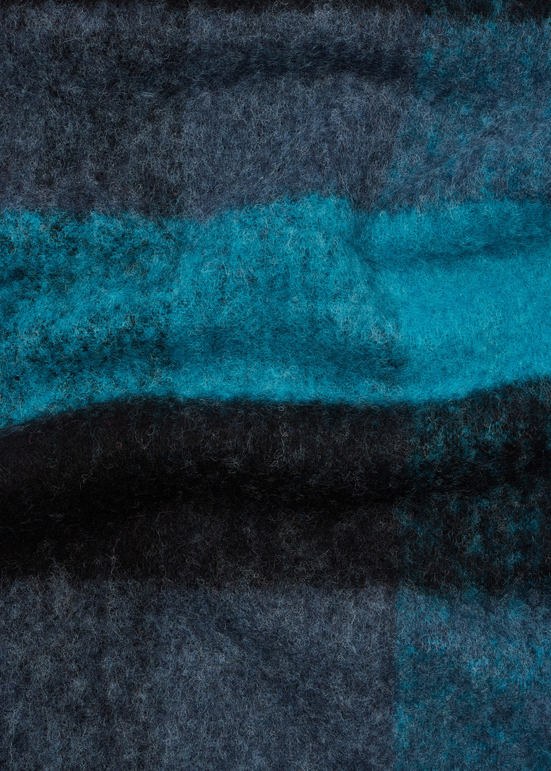 Women's Blue Merino Wool Check Scarf 4