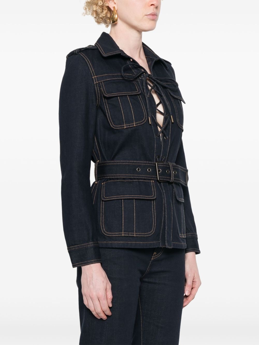 belted denim jacket - 3