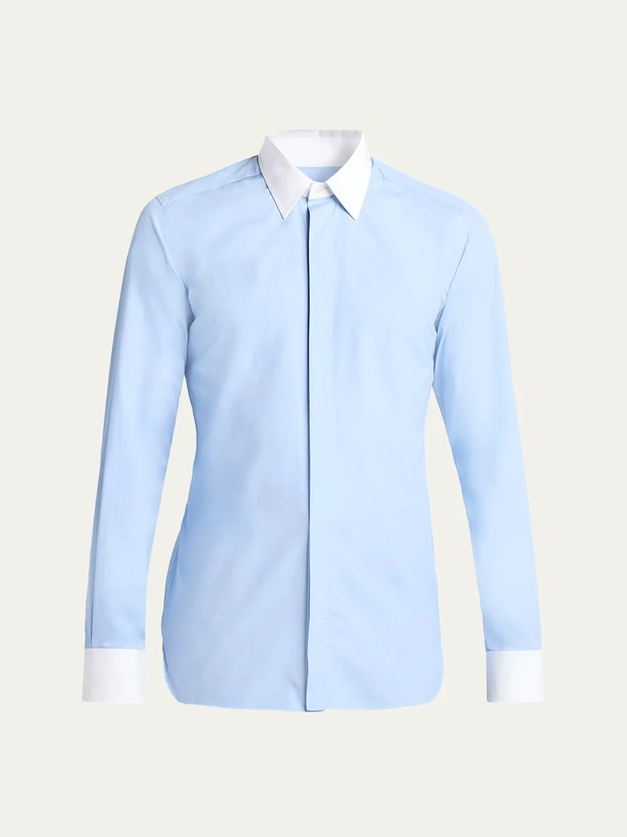 Men's Poplin Contrast-Trim Sport Shirt - 1