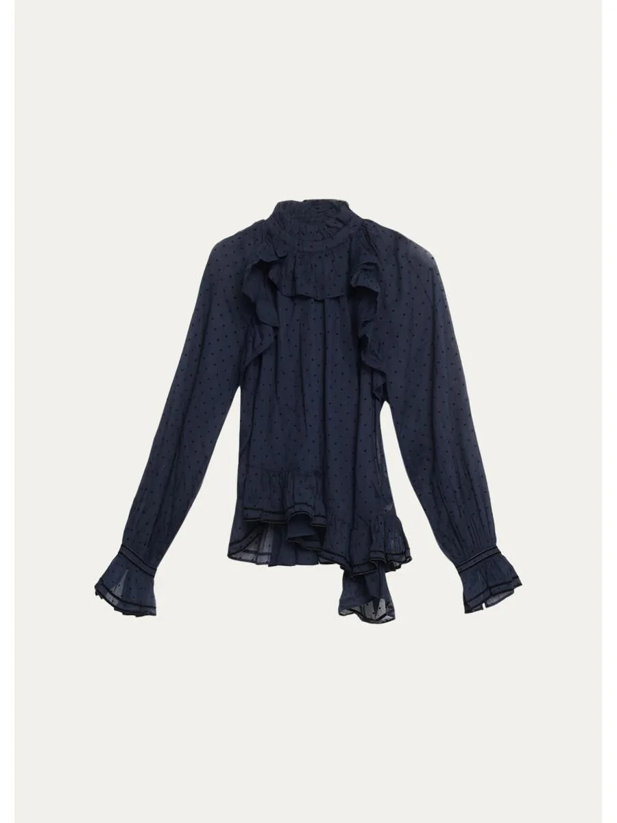 Marcella Long-Sleeve Asymmetric Cotton Blouse - 1