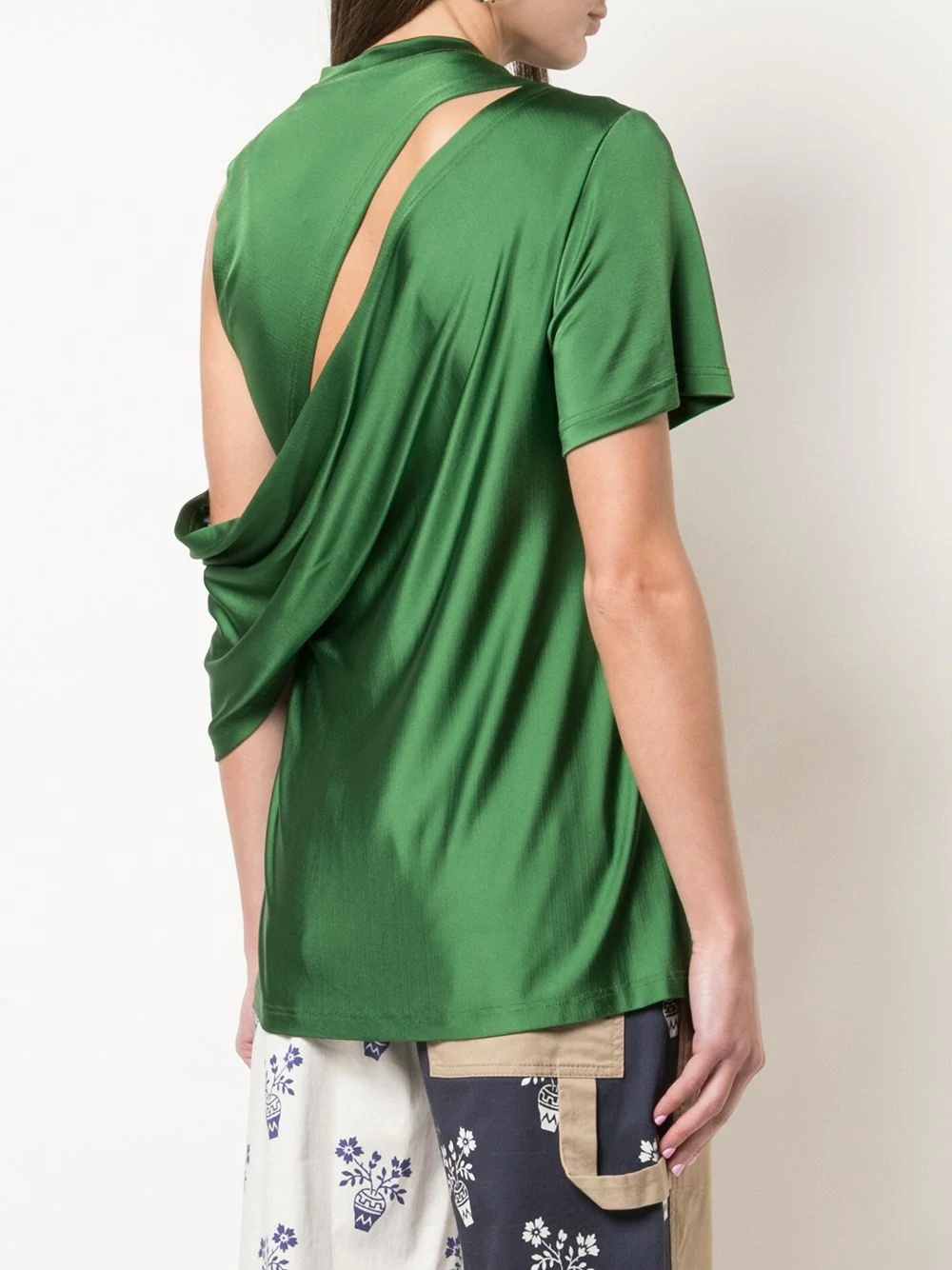 draped shoulder satin blouse - 4