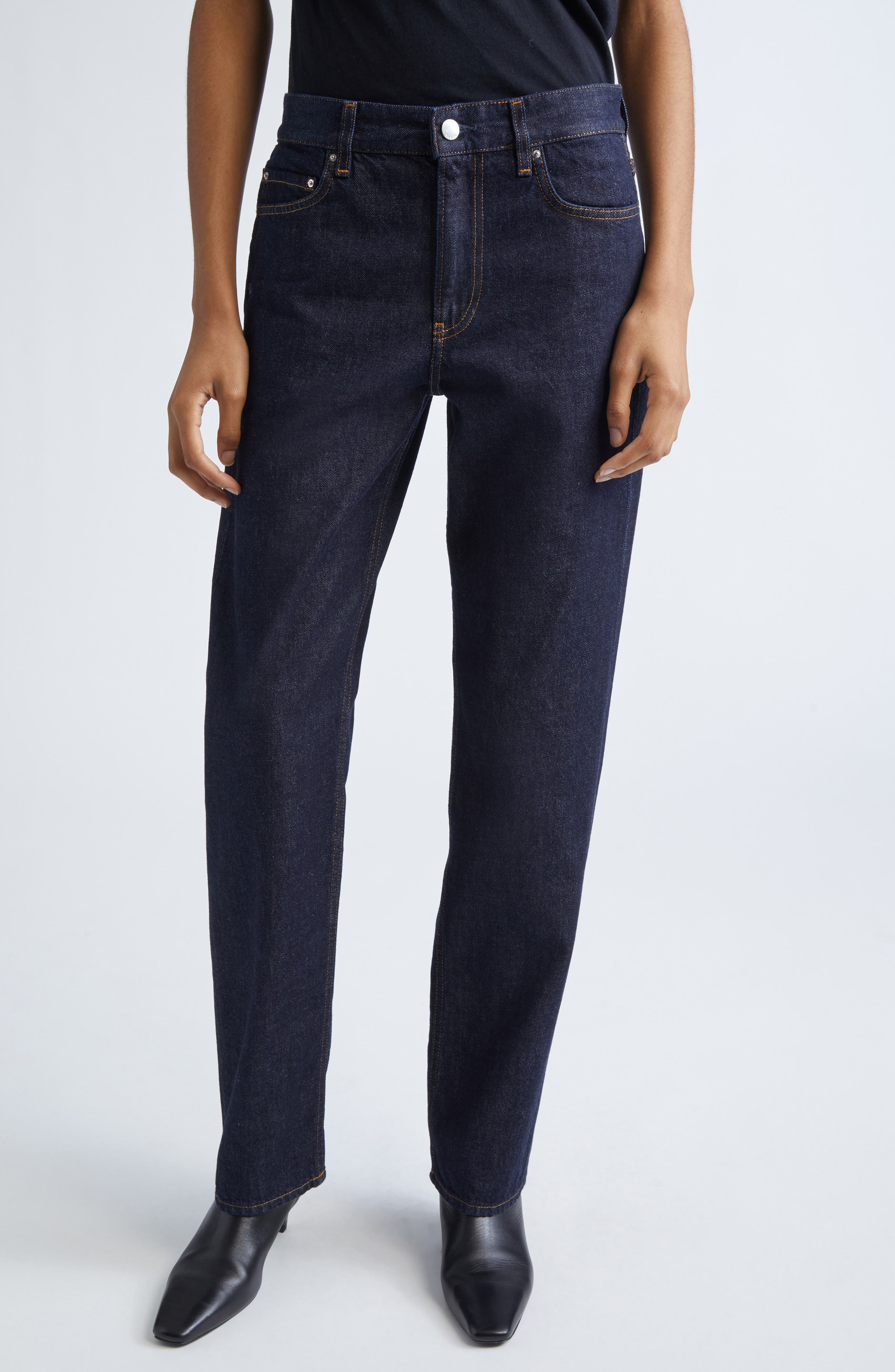 TOTEME Low Rise Organic Cotton Denim Straight Leg Jeans in Rinsed Blue at Nordstrom - 1