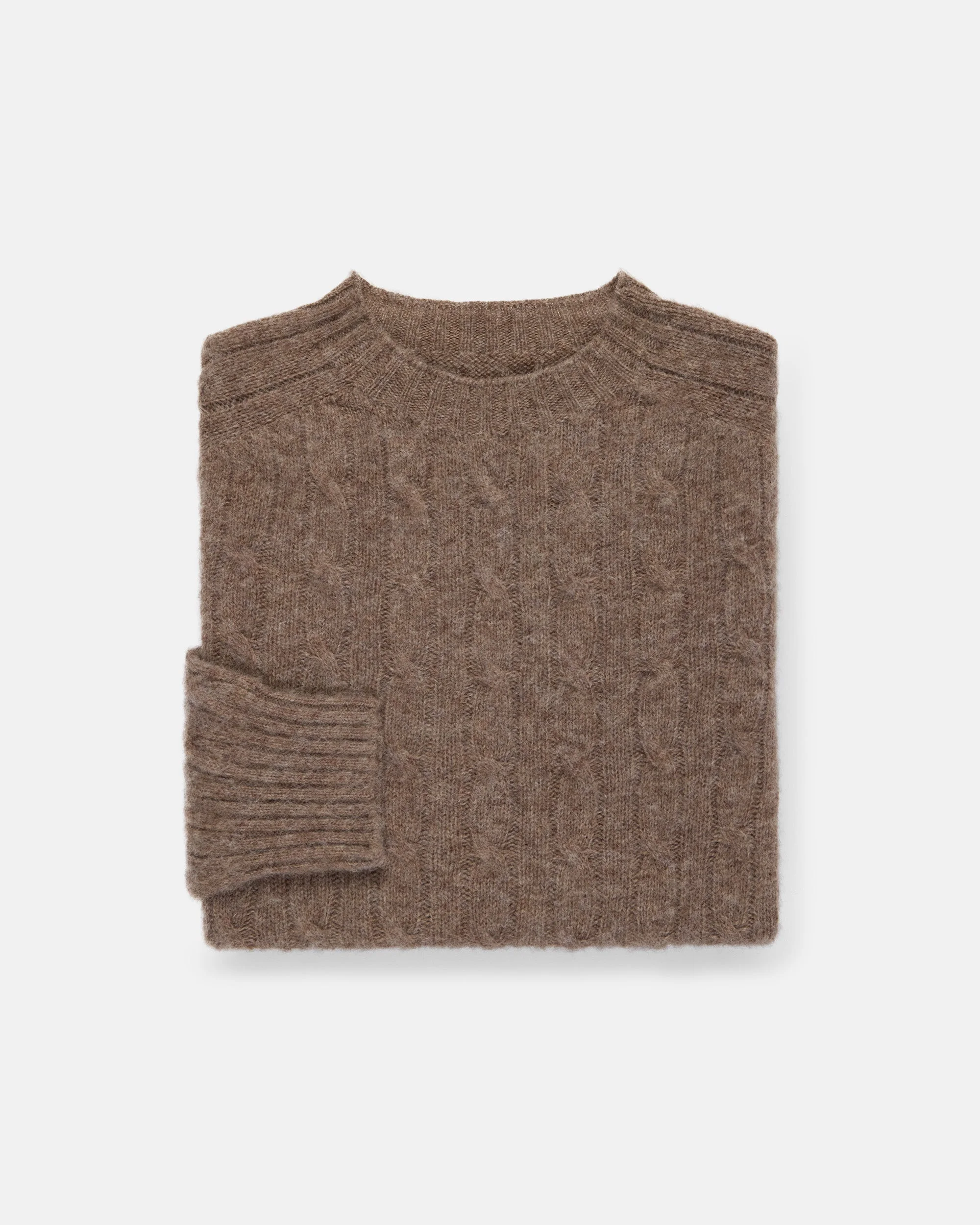 MADE-IN-SCOTLAND LIGHT BROWN SHAGGY DOG CABLE KNIT SWEATER - CLASSIC FIT - 1