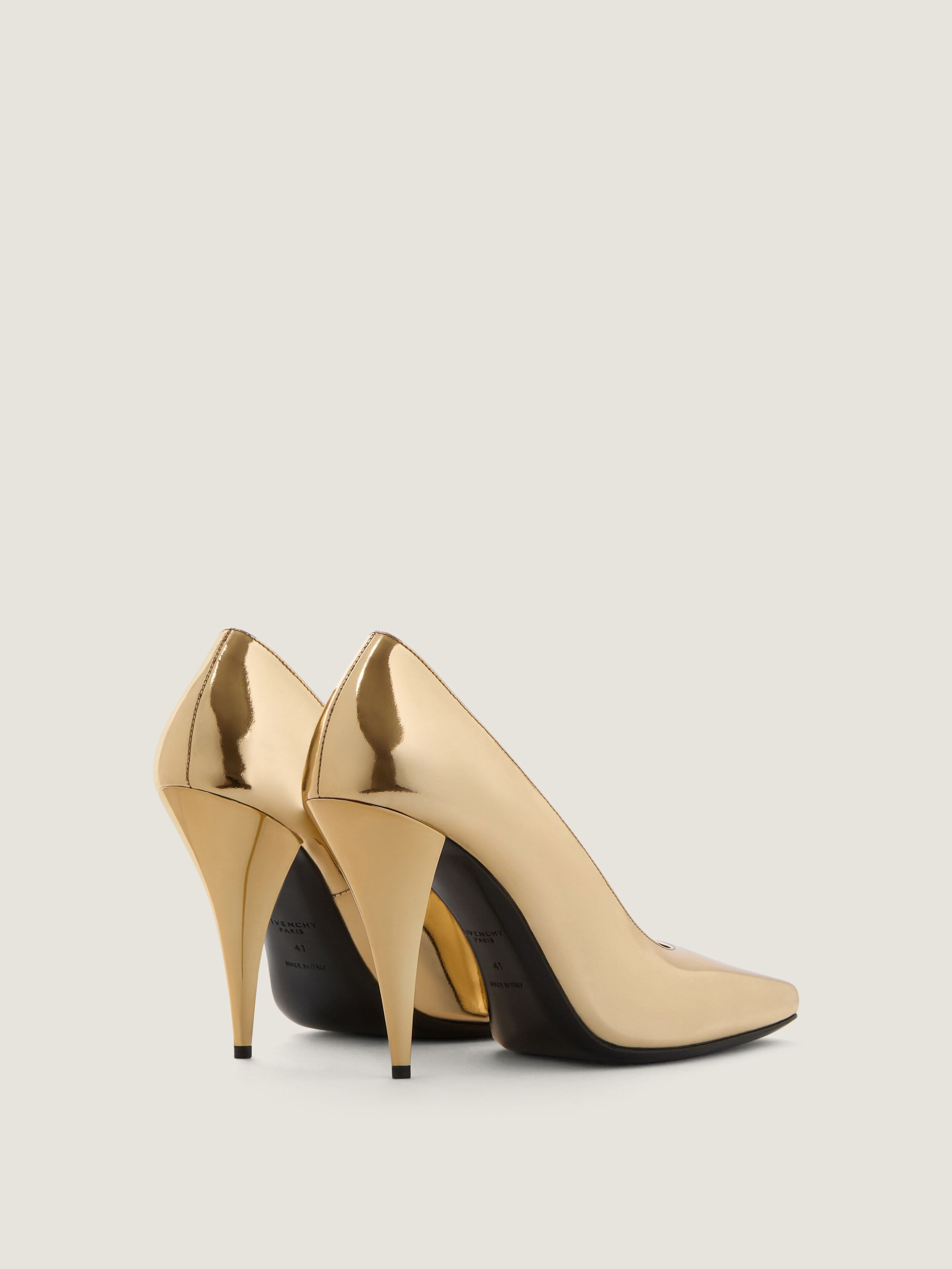SLICED SQUARE PUMPS IN MIRROR EFFECT LEATHER - 5