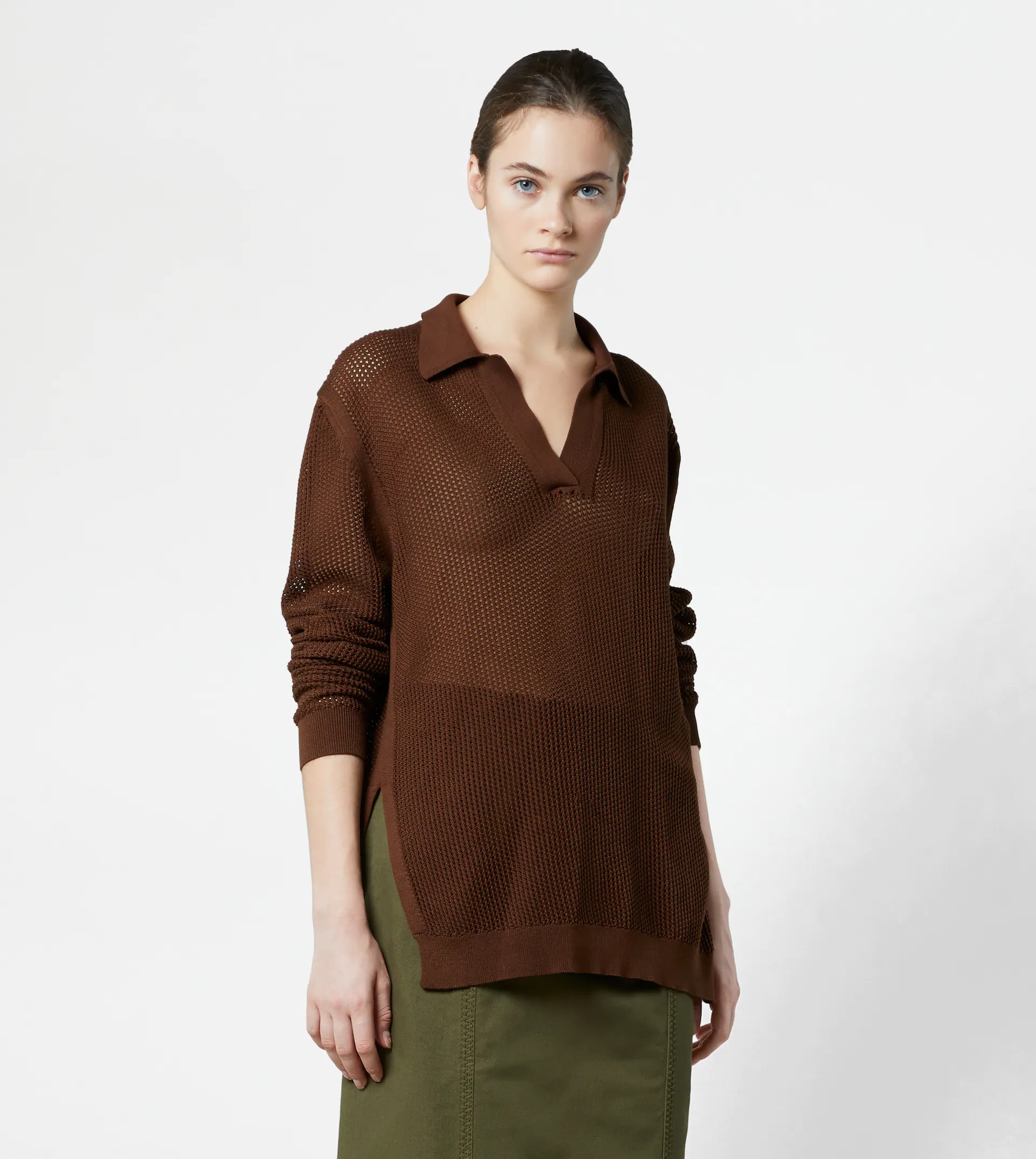 KNITTED POLO SHIRT - BROWN - 7