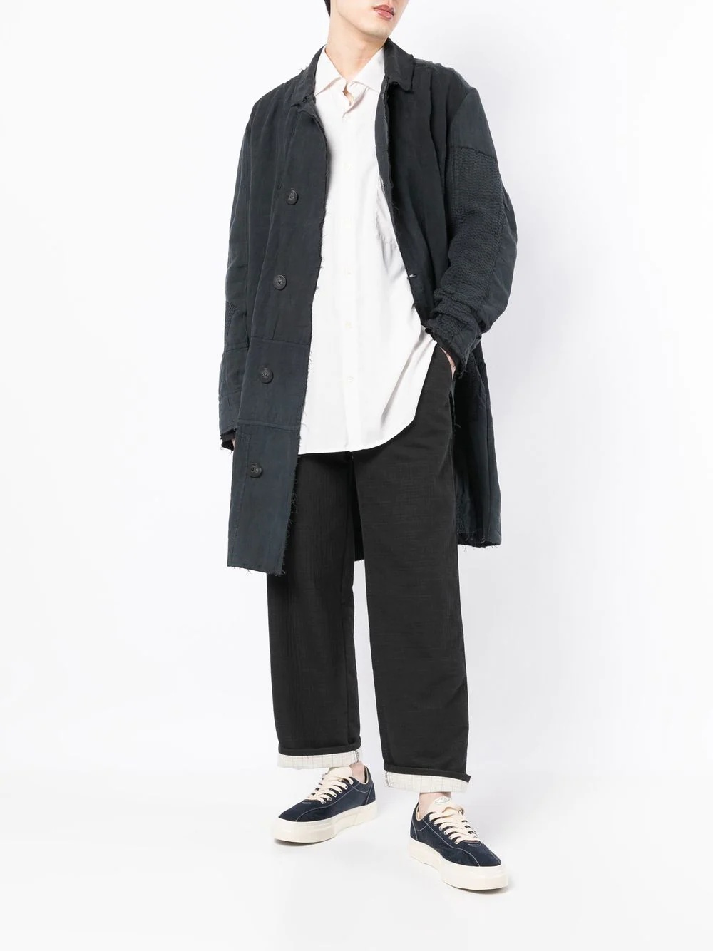 textured raw-edge trench coat - 2