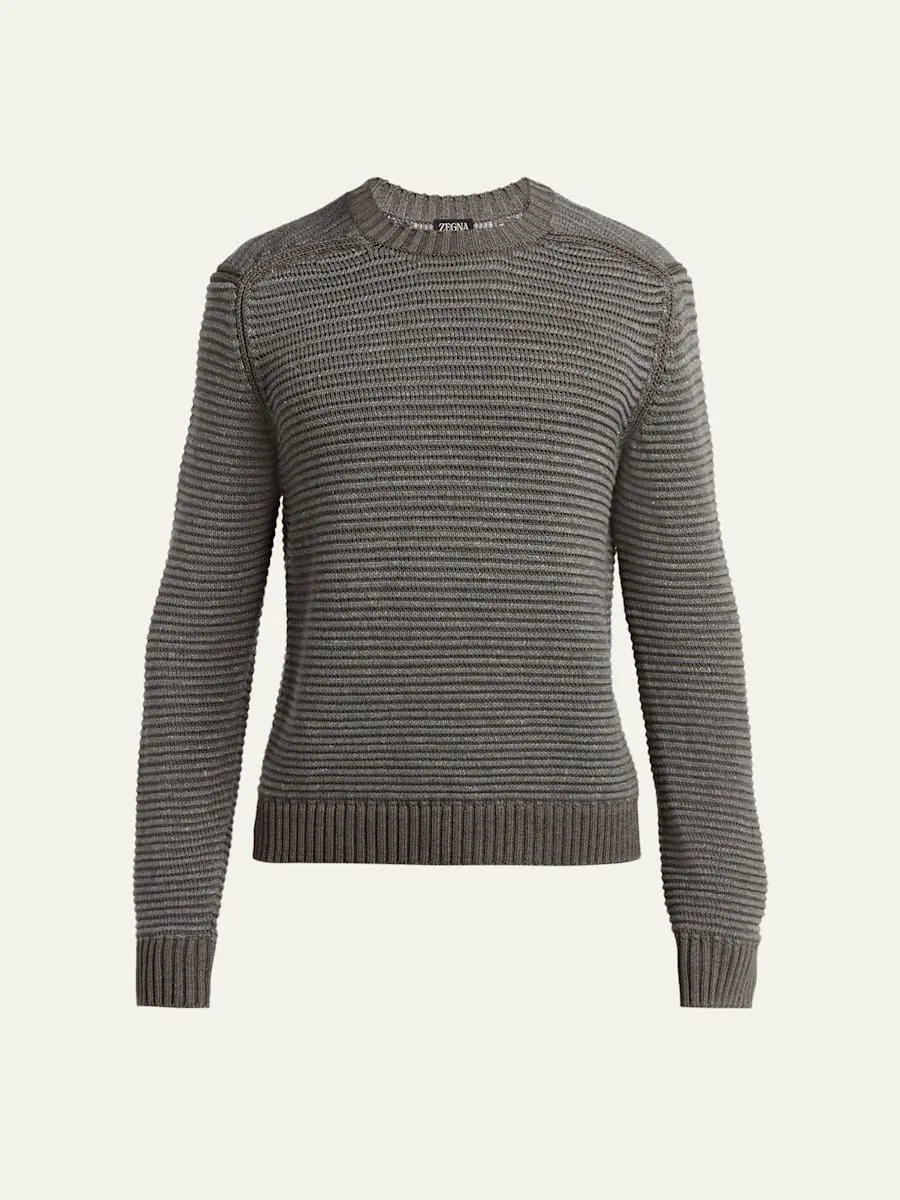Men's Silk, Linen and Cashmere Ribbed Crewneck Sweater - 1